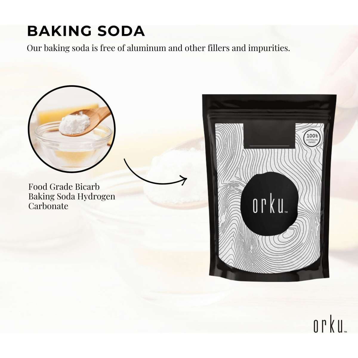 Orku 400g Sodium Bicarbonate Food Grade Bicarb Baking Soda Hydrogen Carbonate Woolworths