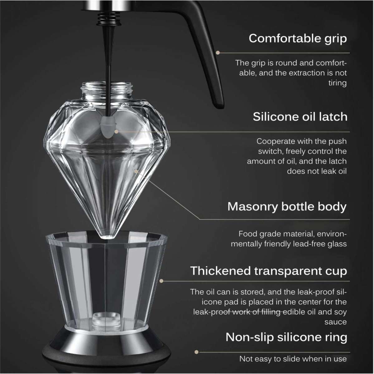 Kitchee 200ml Oil Honey Dispenser Syrup Sauce Glass Pourer Diamond