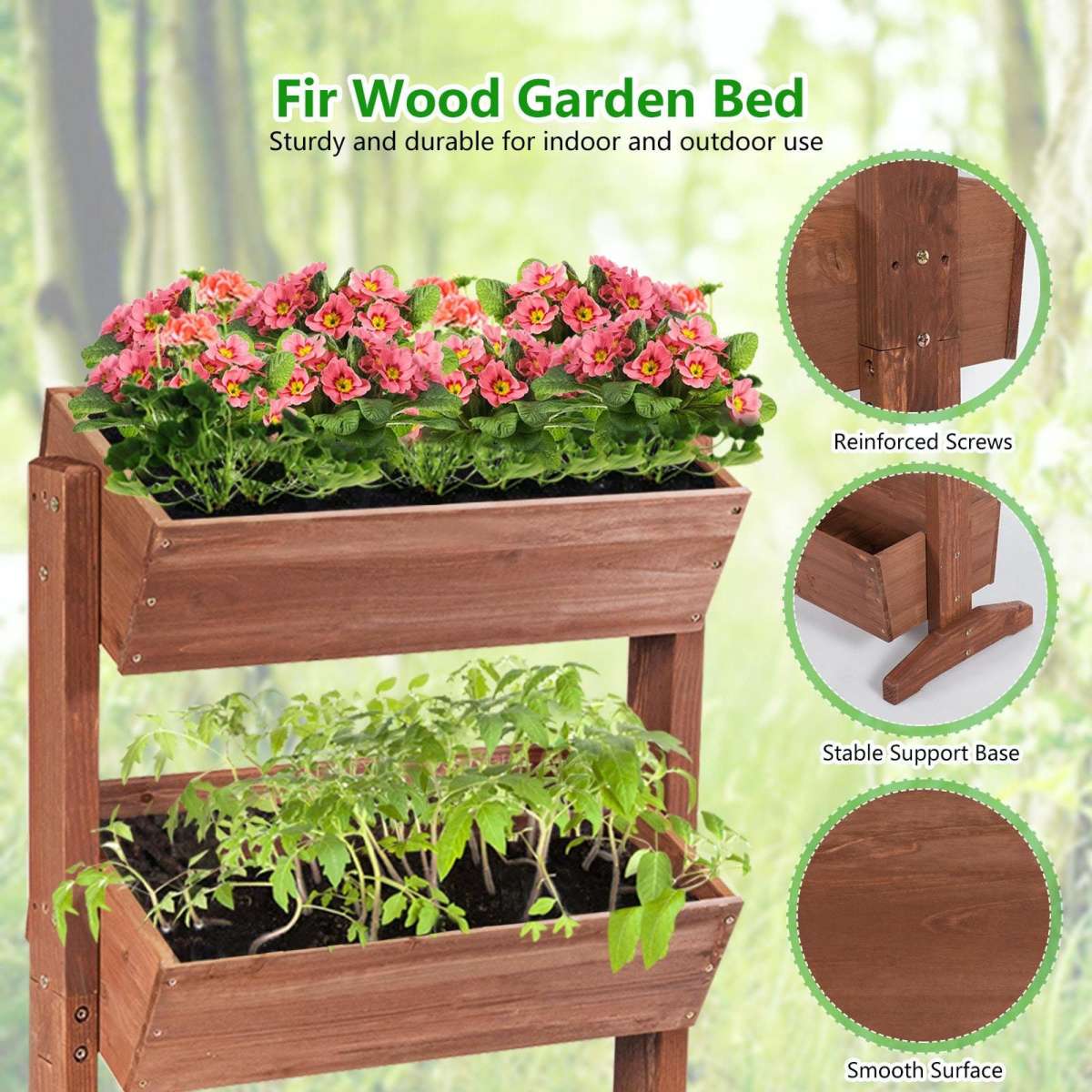 Costway 3 Tier Raised Garden Bed Vertical Wooden Elevated Planter