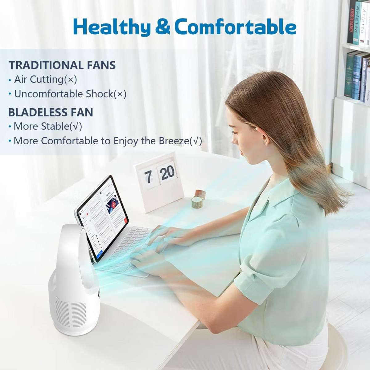 Advwin Desk Fan 3 Speed Portable Bladeless Fan USB White Woolworths