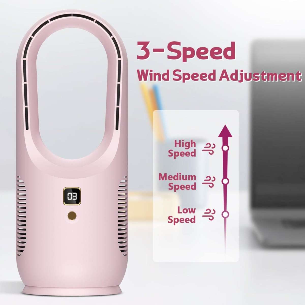 Advwin Desk Fan 3 Speed Portable Bladeless Fan USB Pink Woolworths