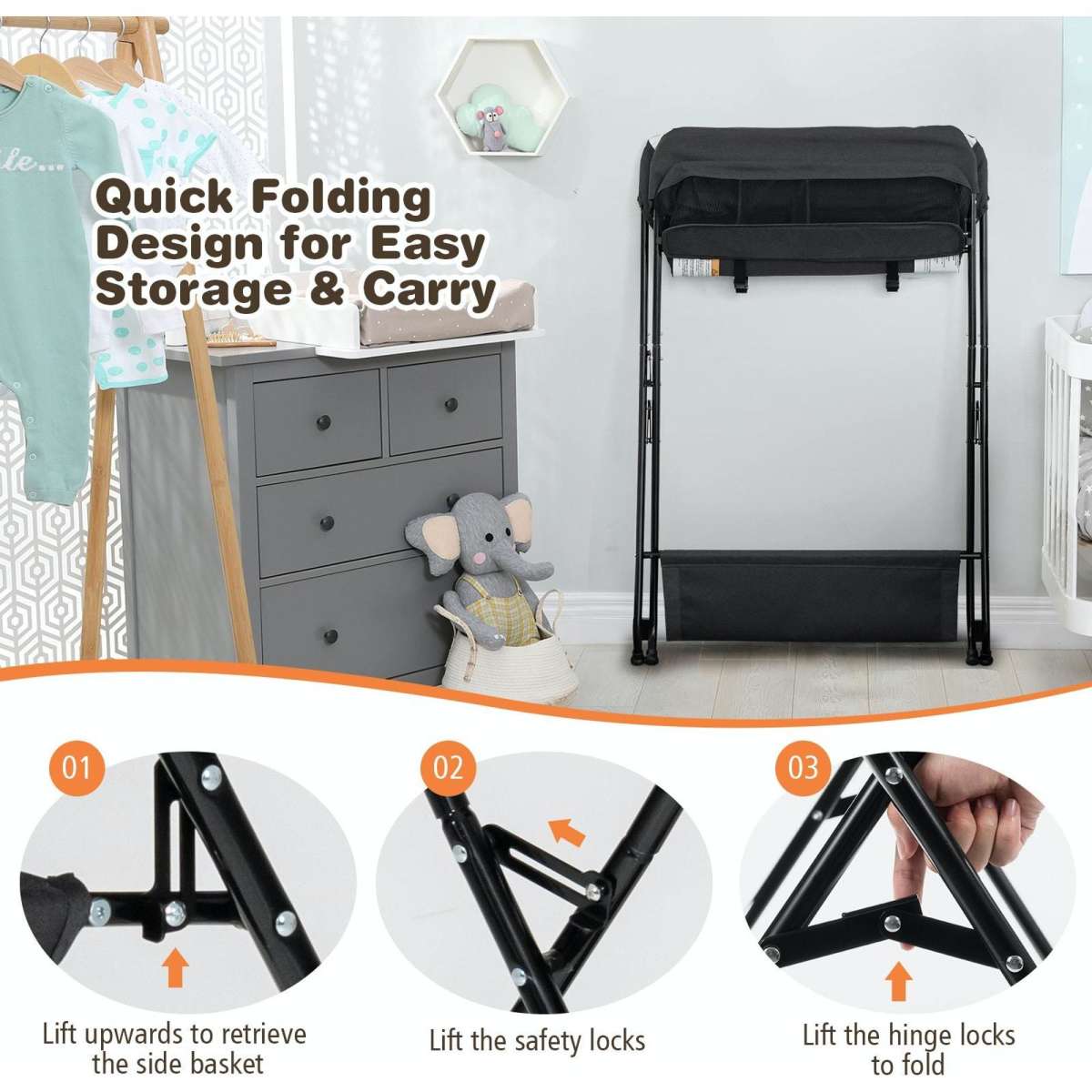 Costway Baby Folding Change Table Nursery Organizer w/Storage Basket