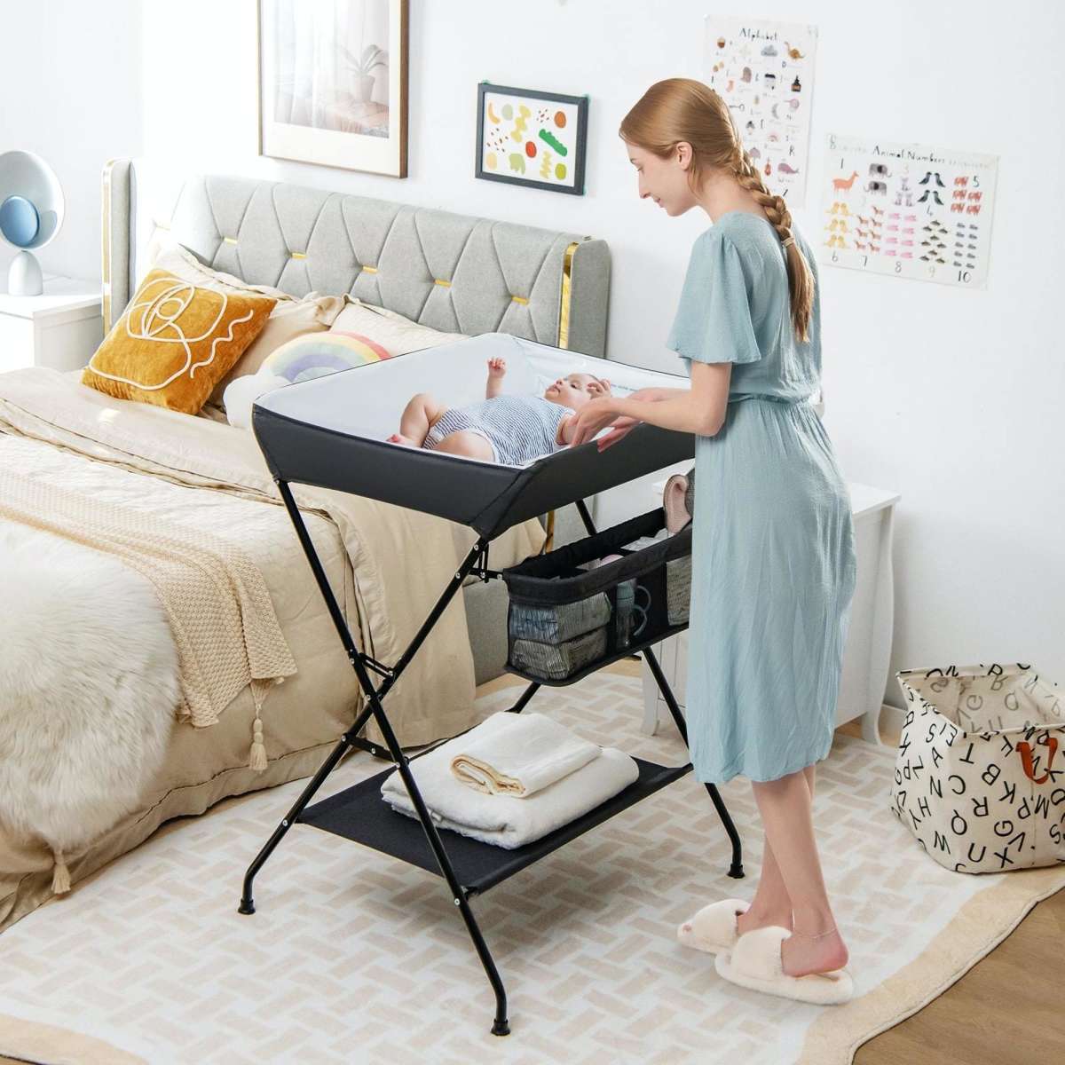 Costway Baby Folding Change Table Nursery Organizer w/Storage Basket
