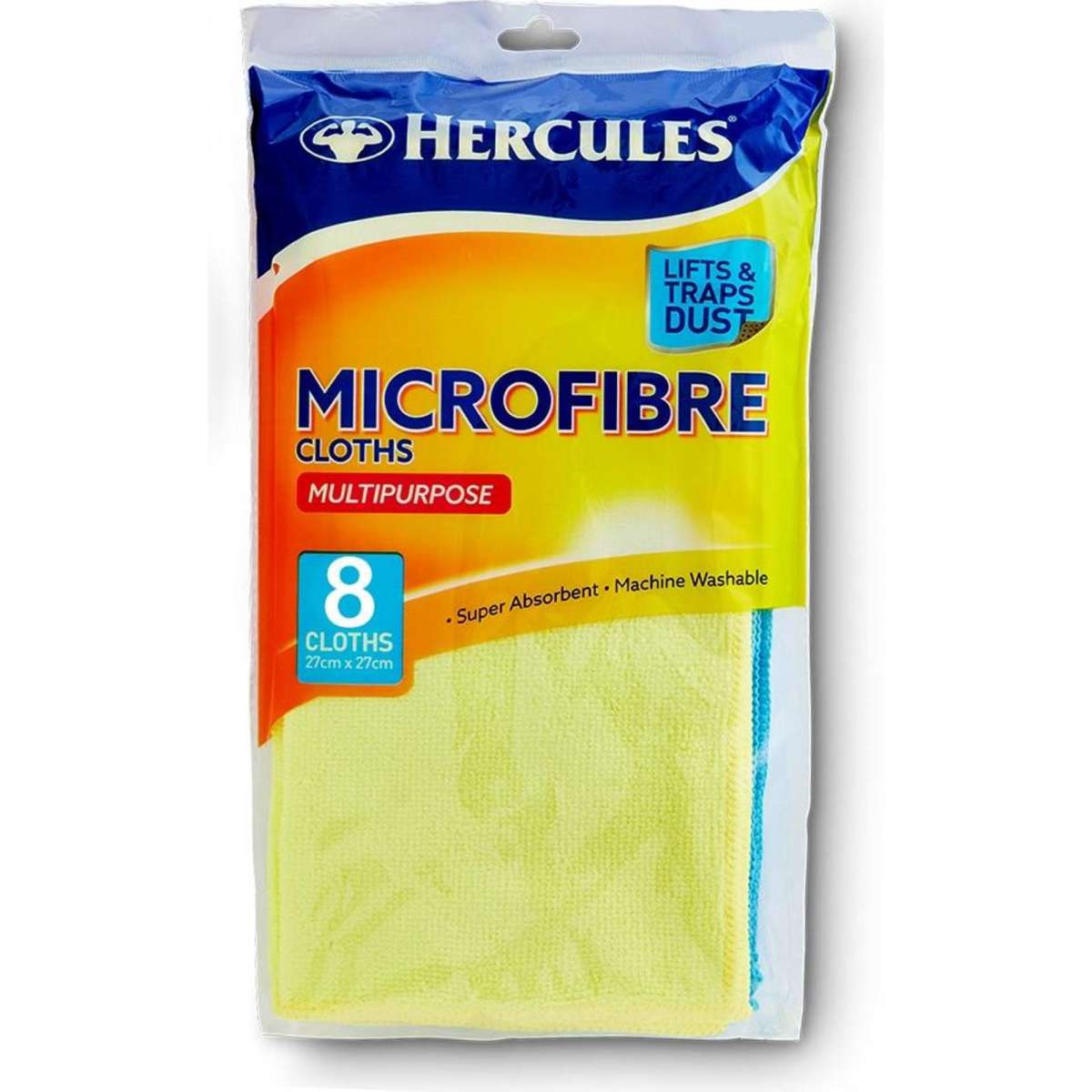 Hercules Microfibre Multipurpose Cloths Blue/Yellow 8pc 27cm Woolworths