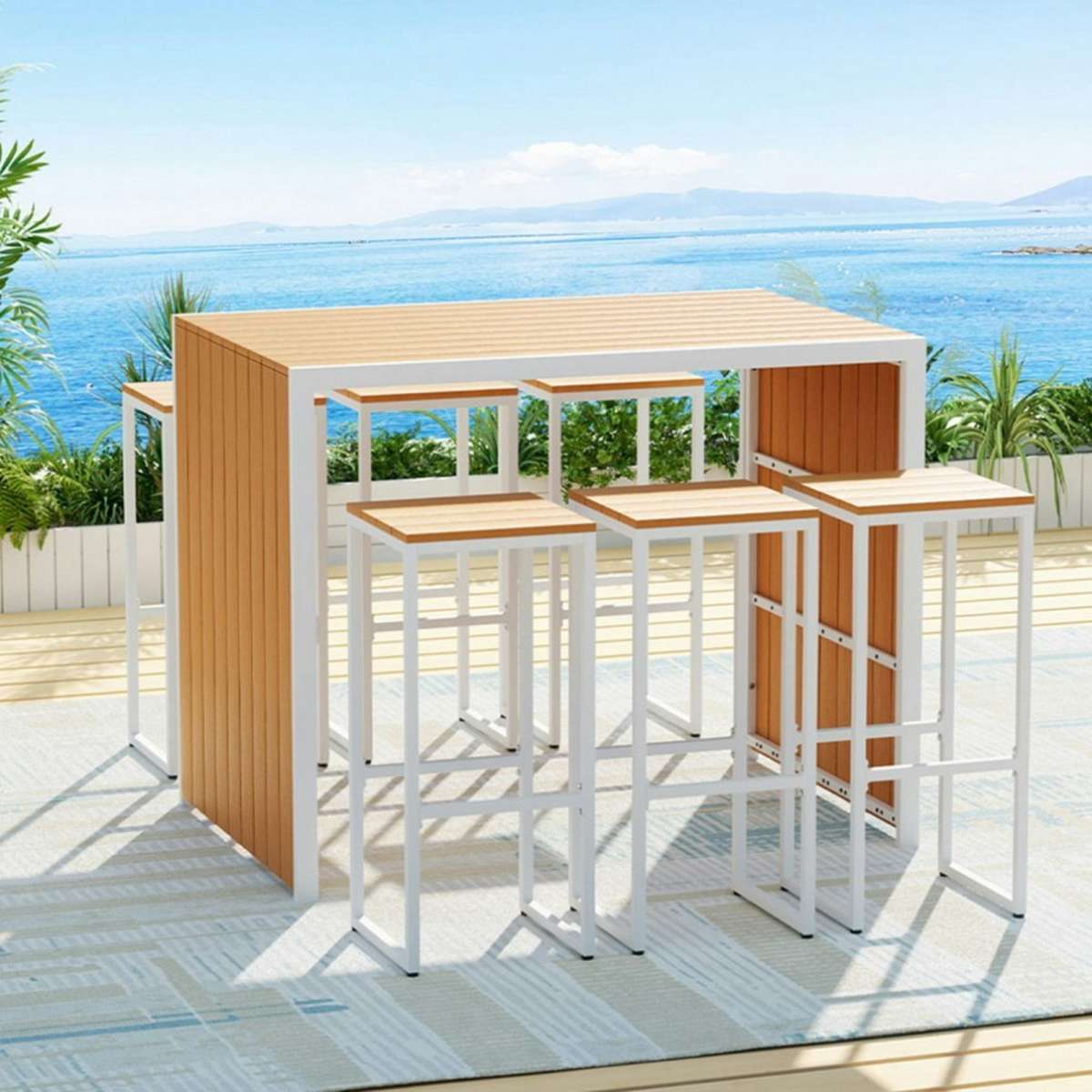 Gardeon 7PCS Outdoor Bar Table Chairs Patio Bistro Set 6 Seater