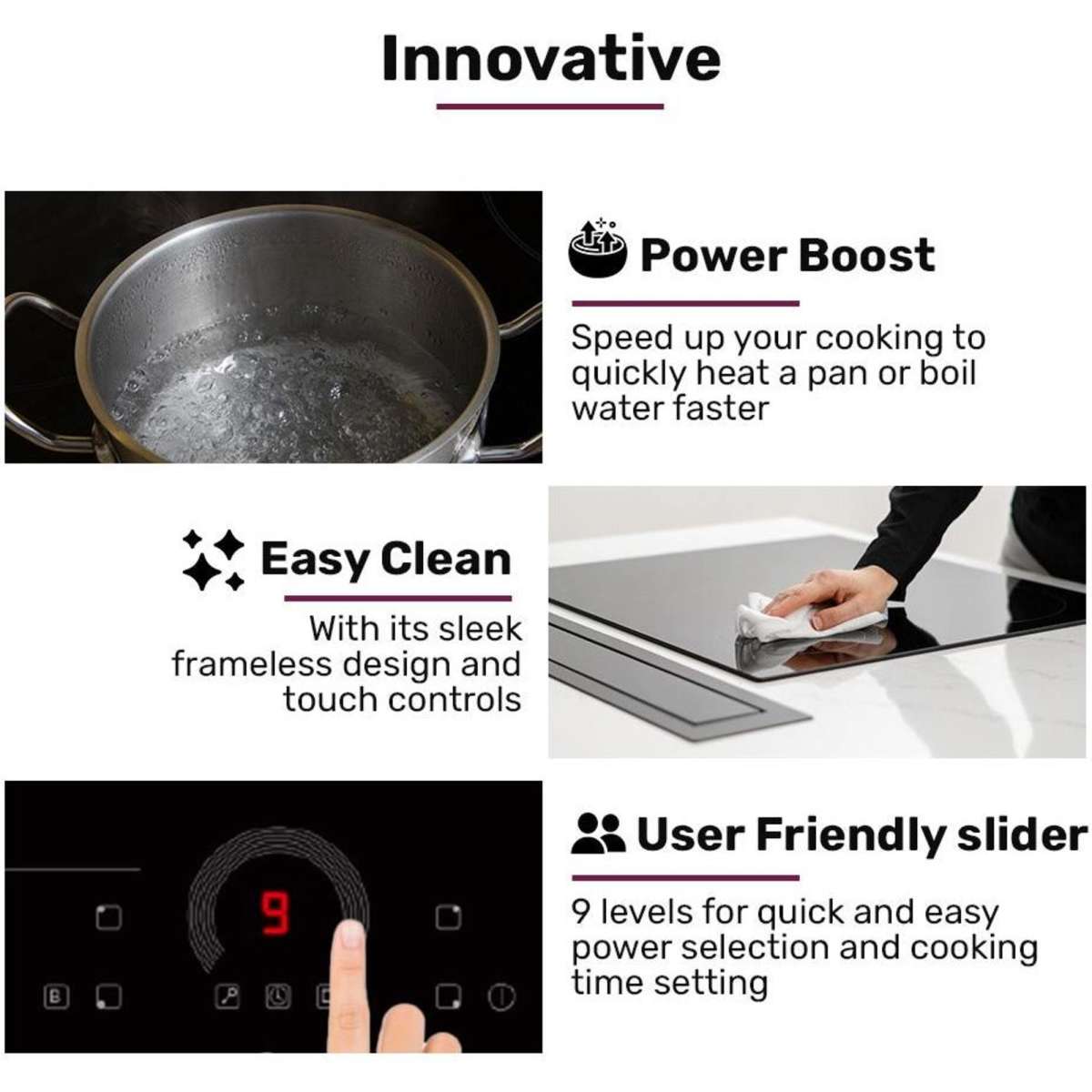 Eurochef 60cm 4 Zone Induction Cooktop 7200w Electric Flexzone Function Touch Controls