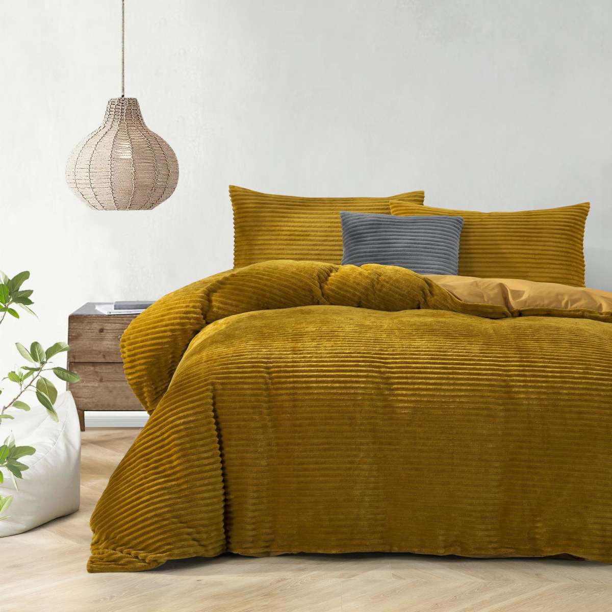 Dreamaker Embossed Teddy Fleece Quilt Cover Set Mustard 1EA