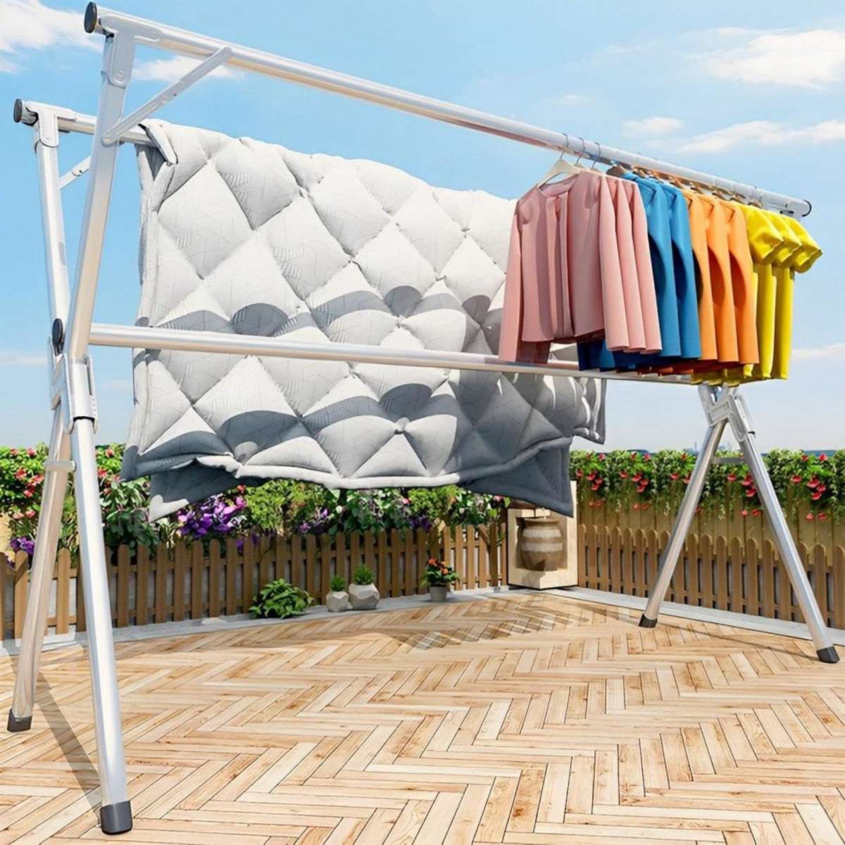 SOGA 2X 1.6m Portable Standing Clothes Drying Rack Foldable Space