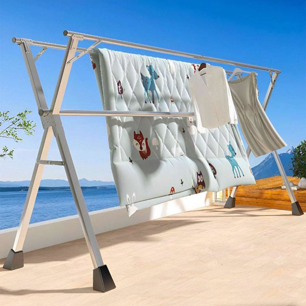 SOGA 2X 1.6m Portable Standing Clothes Drying Rack Foldable Space
