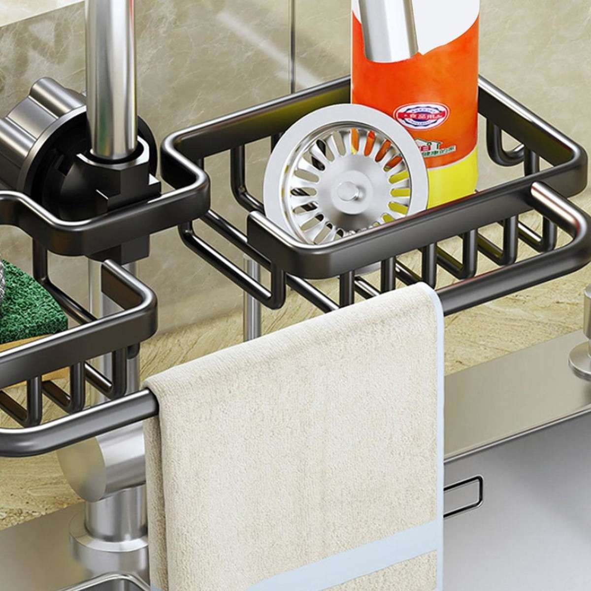 SOGA Black Kitchen Sink Organiser Faucet Soap Sponge Caddy Rack Drainer
