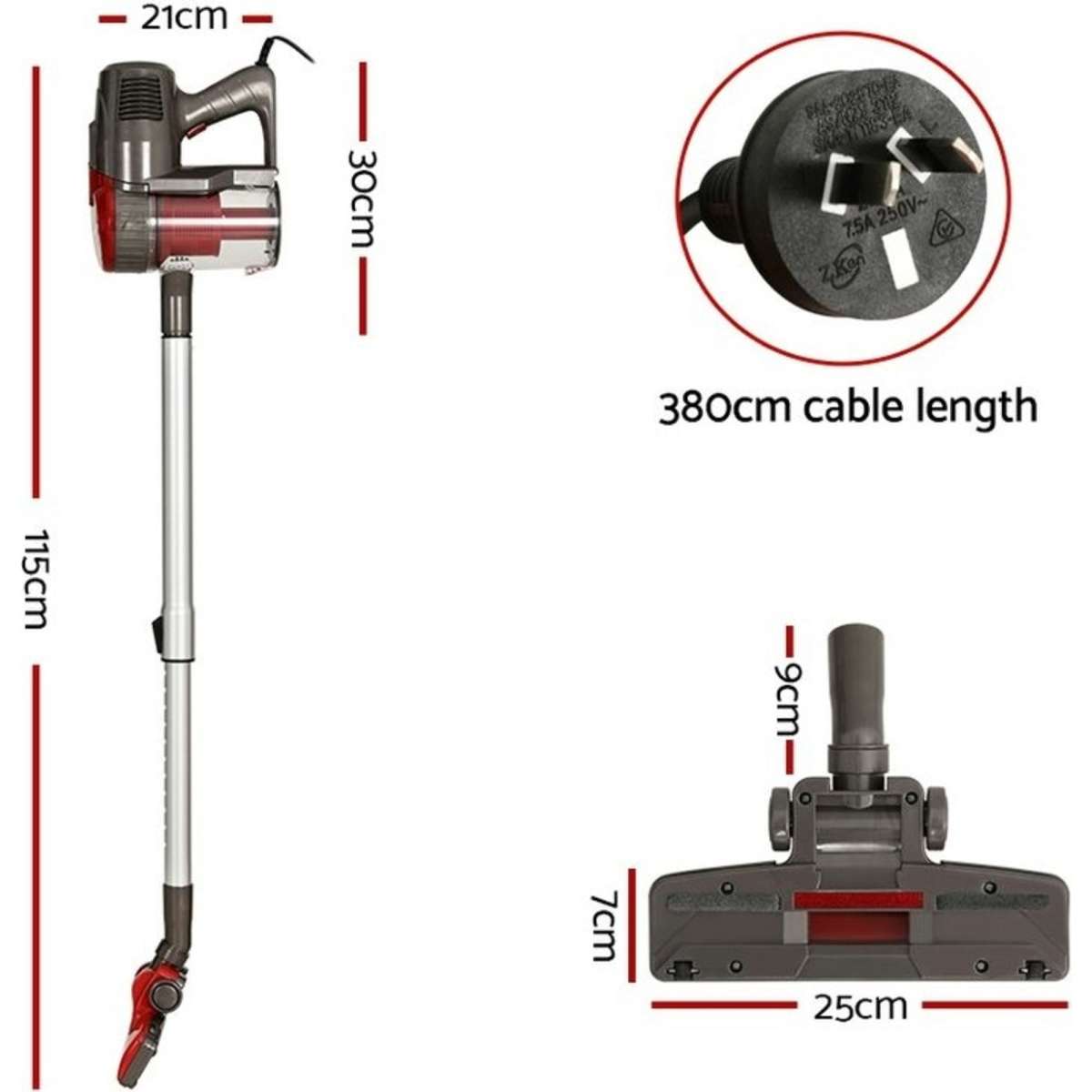 Devanti Stick Vacuum Cleaner Bagless Corded 500W Red Woolworths