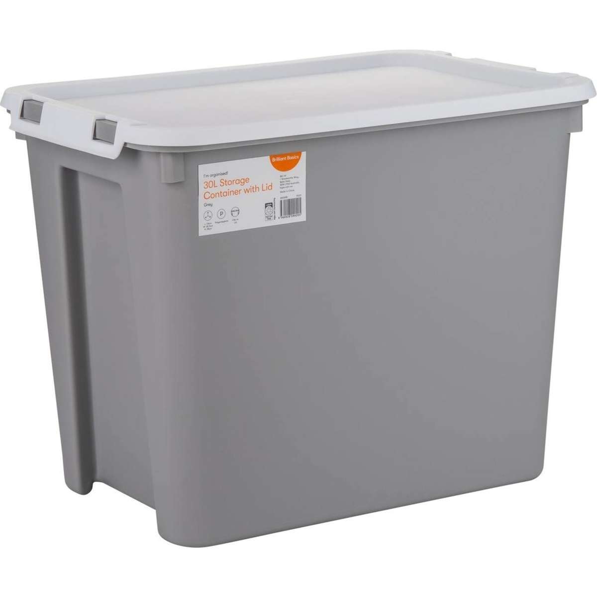 Brilliant Basics Plastic Container with Lid 30L Grey Woolworths