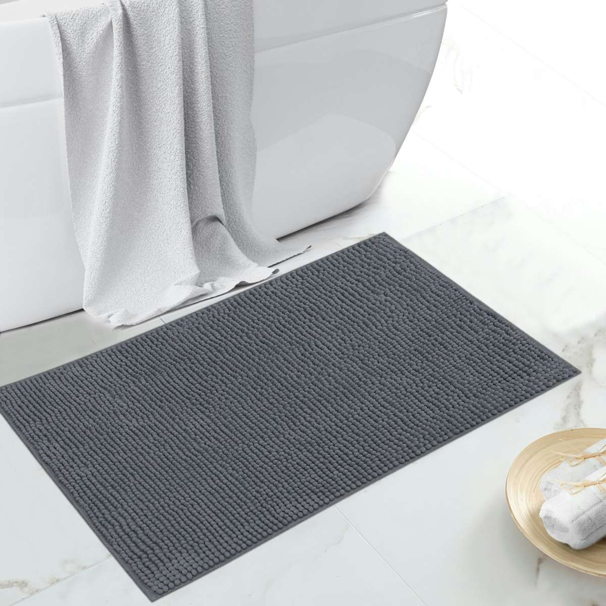 Linenova Chenille Toggle Bath Mat 50x80cm Charcoal Woolworths