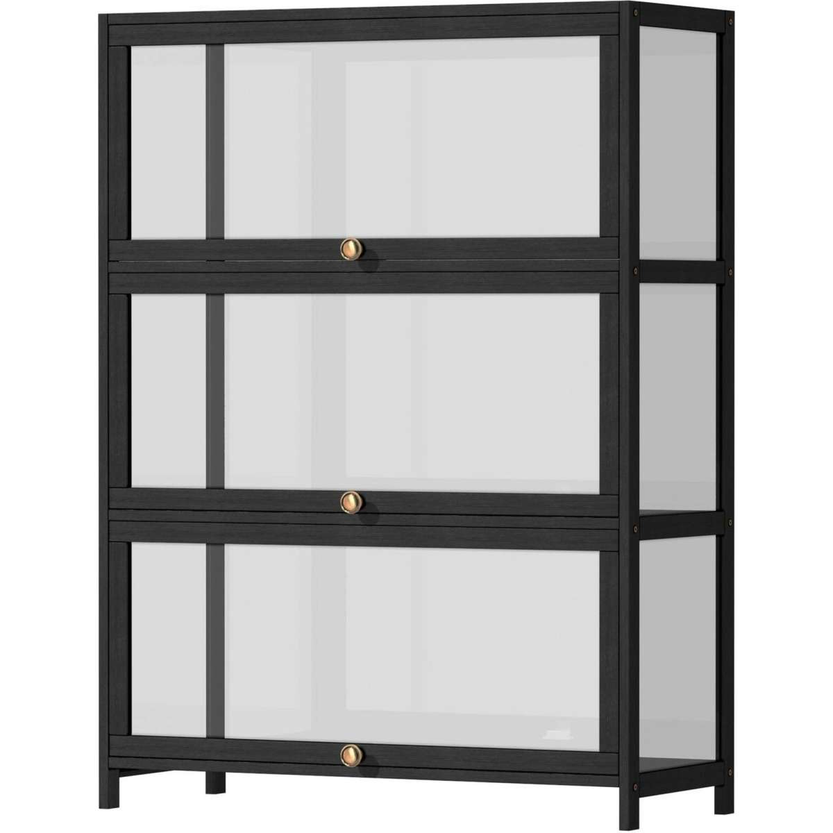 Oikiture Display Cabinet Storage 3-Tier Shelves Clear Bookcase Stand ...