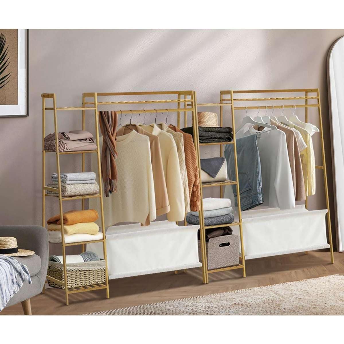 Oikiture Clothes Rack Open Wardrobe Garment Coat Hanging Rail with ...