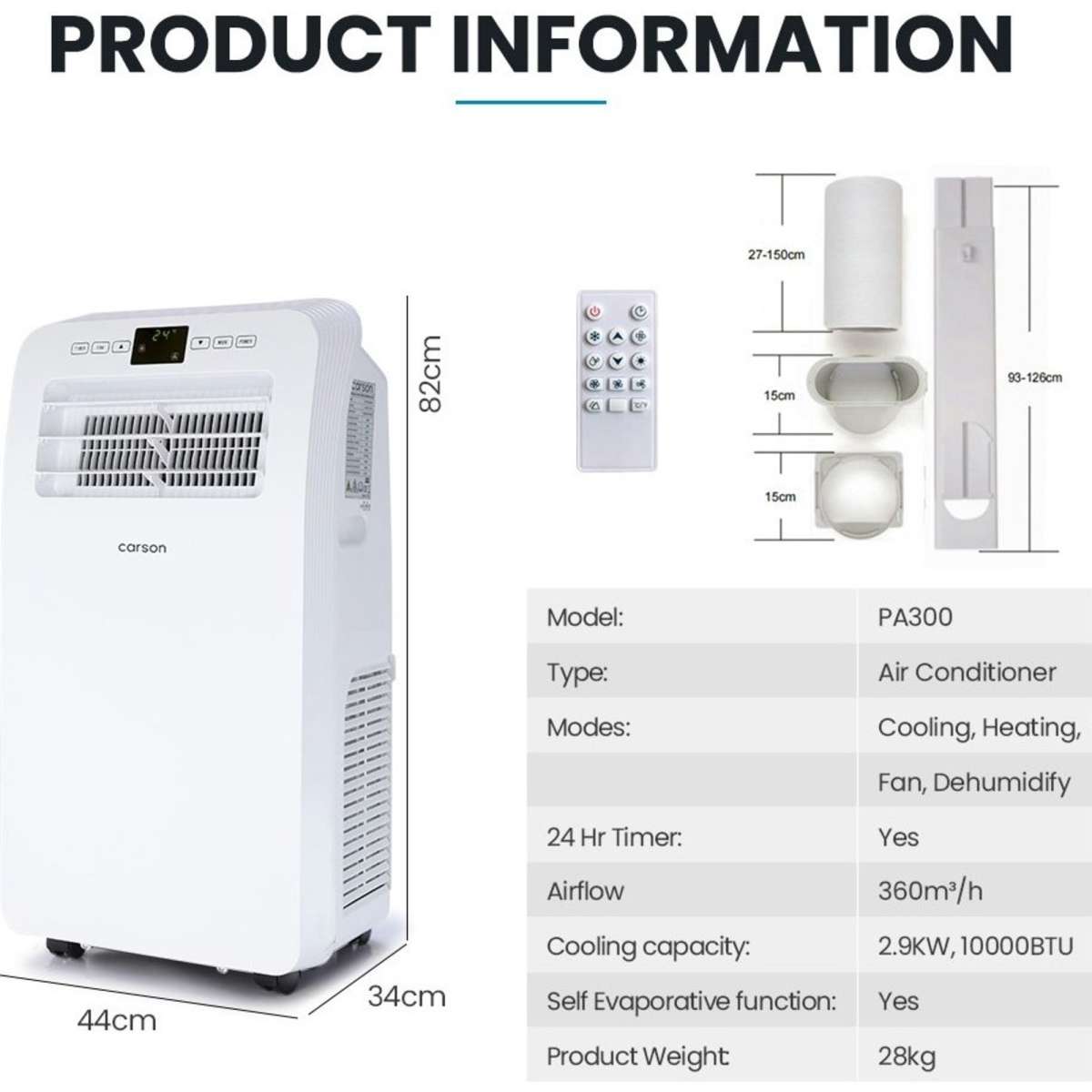 Carson 2.9kW Portable Air Conditioner and Heater with Dehumidifier