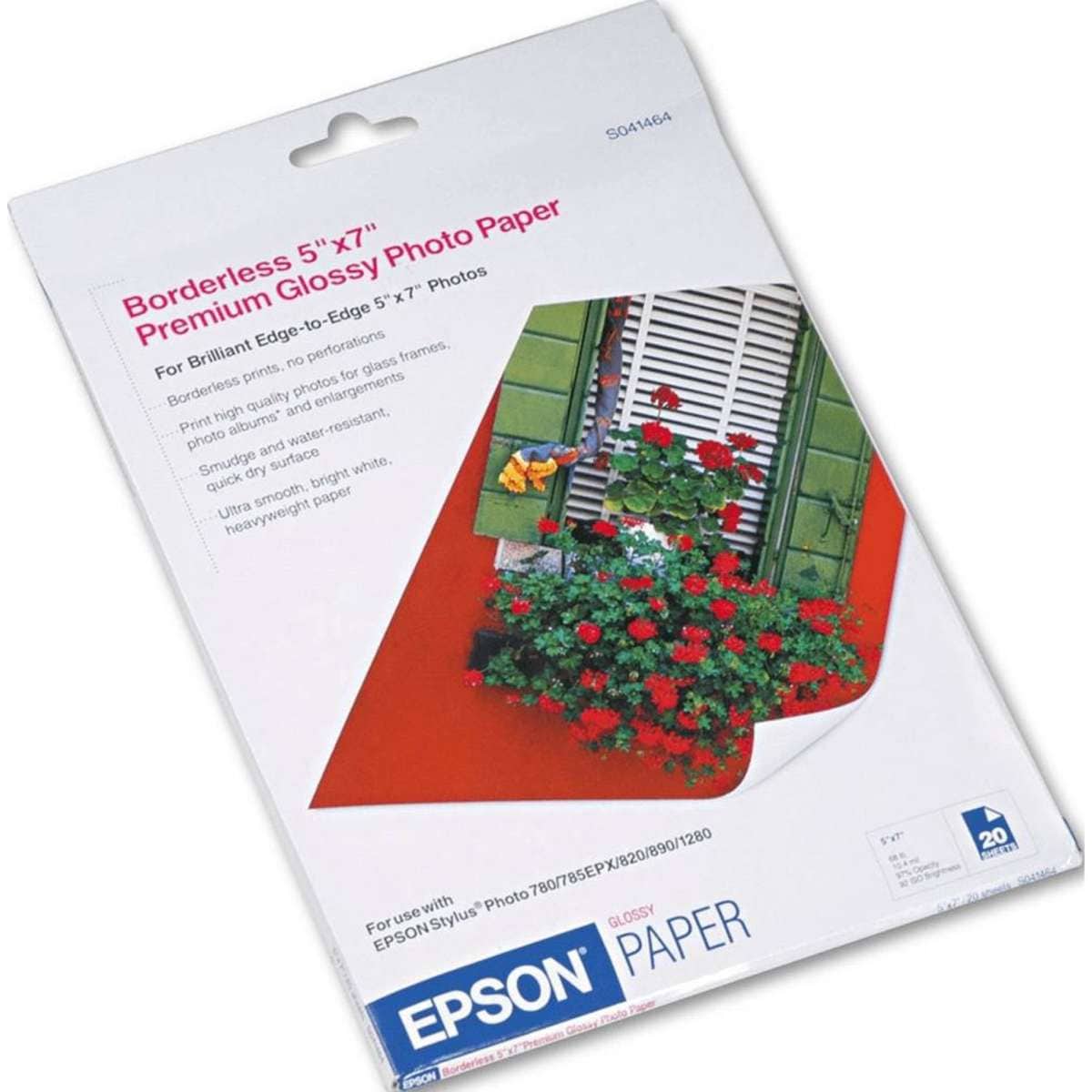 Epson S041464 Premium Glossy Photo Paper 255GSM 5x7 Inch White Pack 20