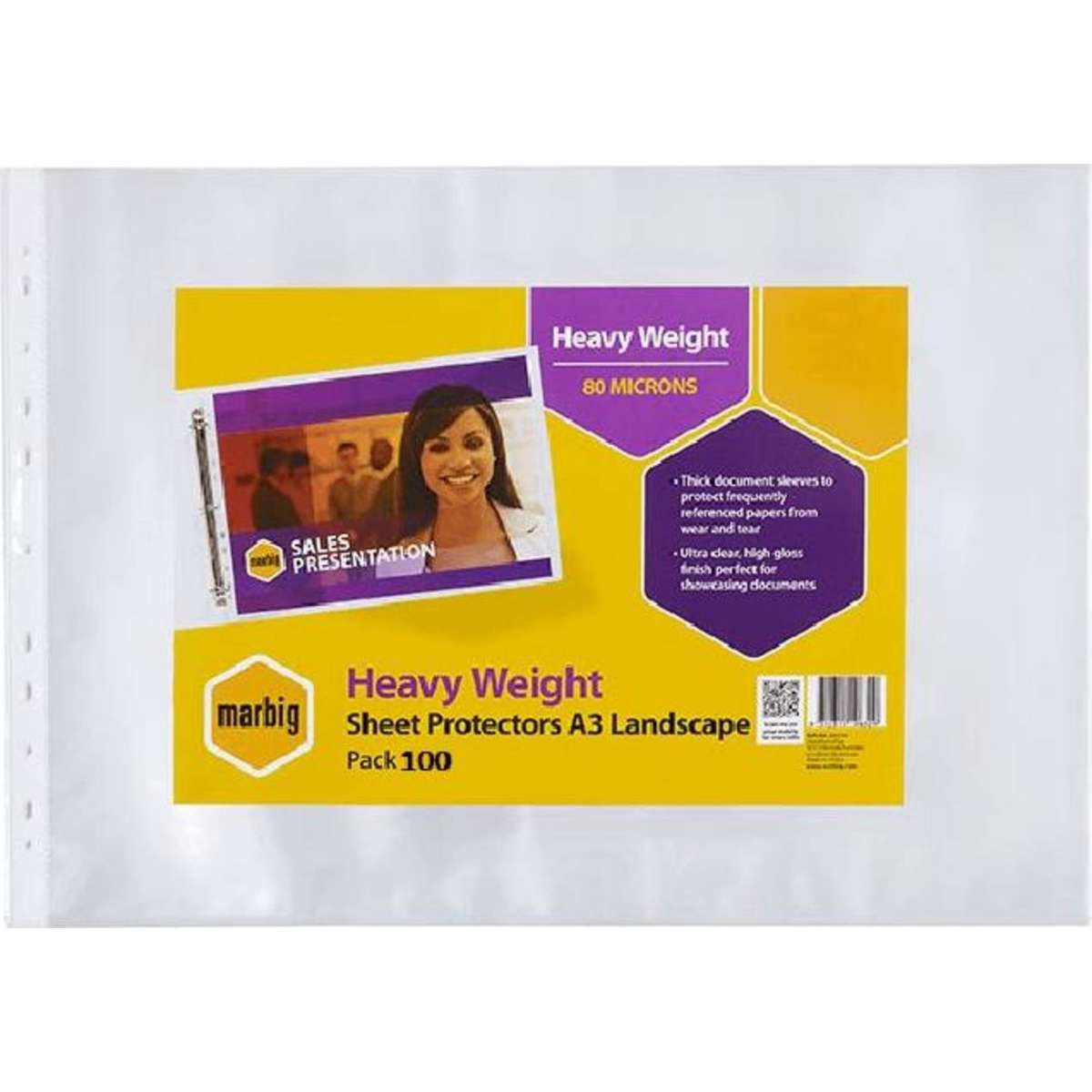 Marbig Heavy Duty Sheet Protectors Landscape A3 Pack 100 | Woolworths