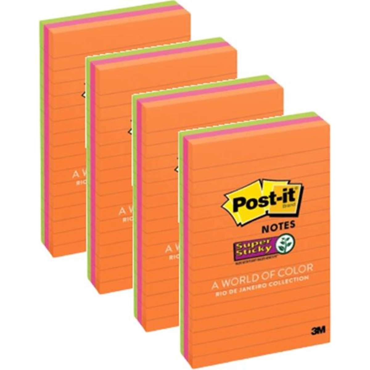 Postit 4 Packs Super Sticky Lined Ruled Notes 101x152Mm Rio De Janeiro