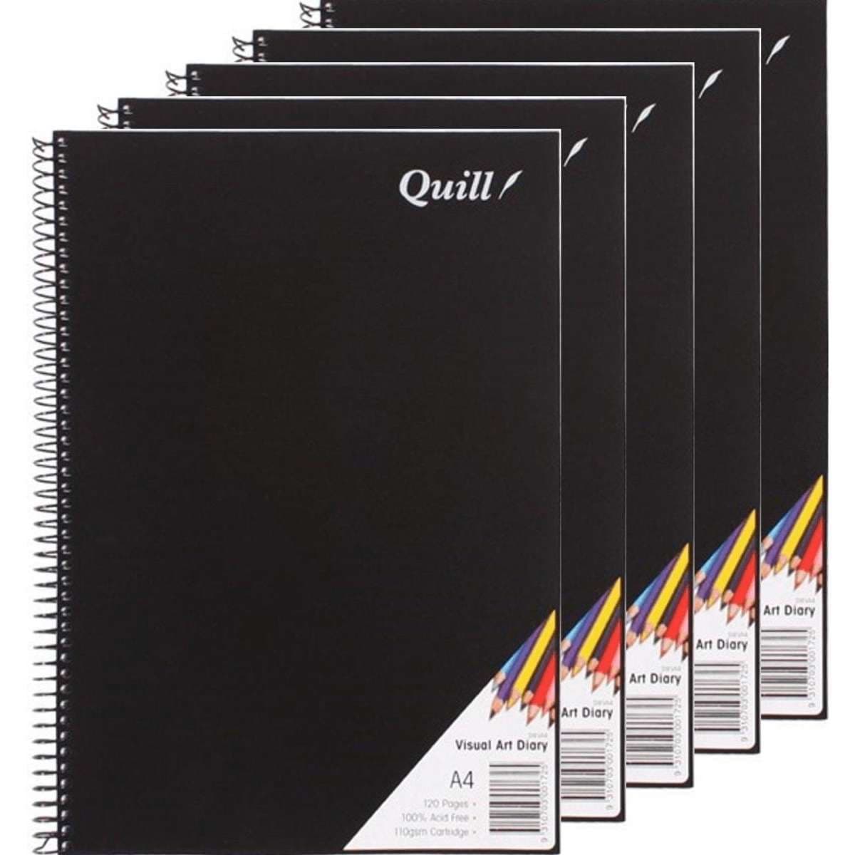 Quill Visual Art Diary Book 110GSM Spiral 120 Page A4 Pack 5 Woolworths