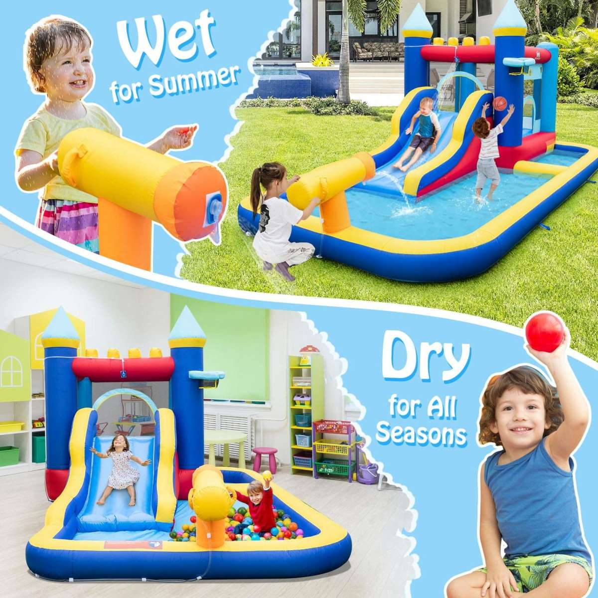 Costway Kids Water Jumping Castle Inflatable Bounce House Water Slide ...