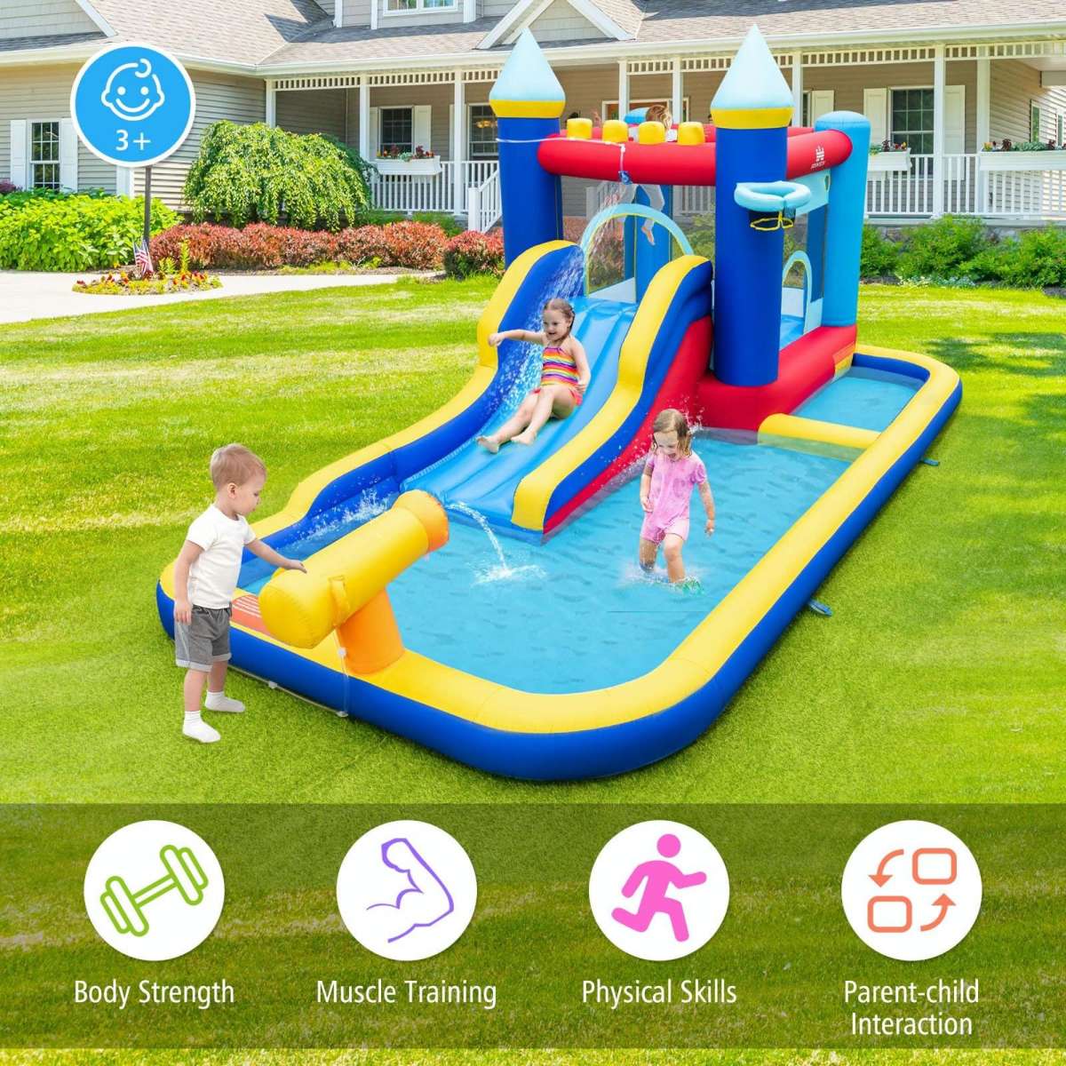 Costway Kids Water Jumping Castle Inflatable Bounce House Water Slide ...