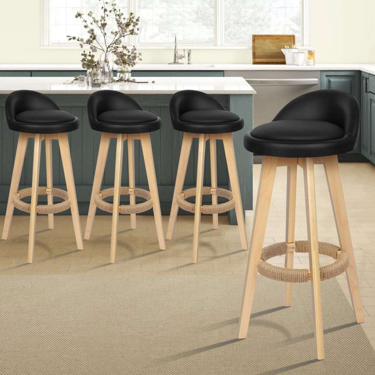 ALFORDSON 4x Kitchen Bar Stools Liam Wooden Swivel Bar Stool