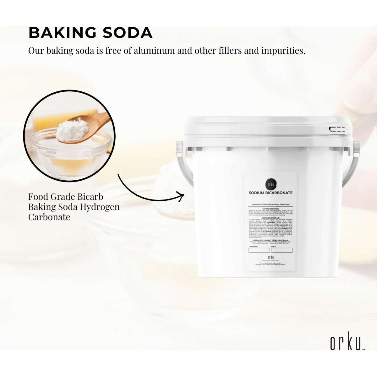 Orku 5Kg Sodium Bicarbonate Tub Food Grade Bicarb Baking Soda