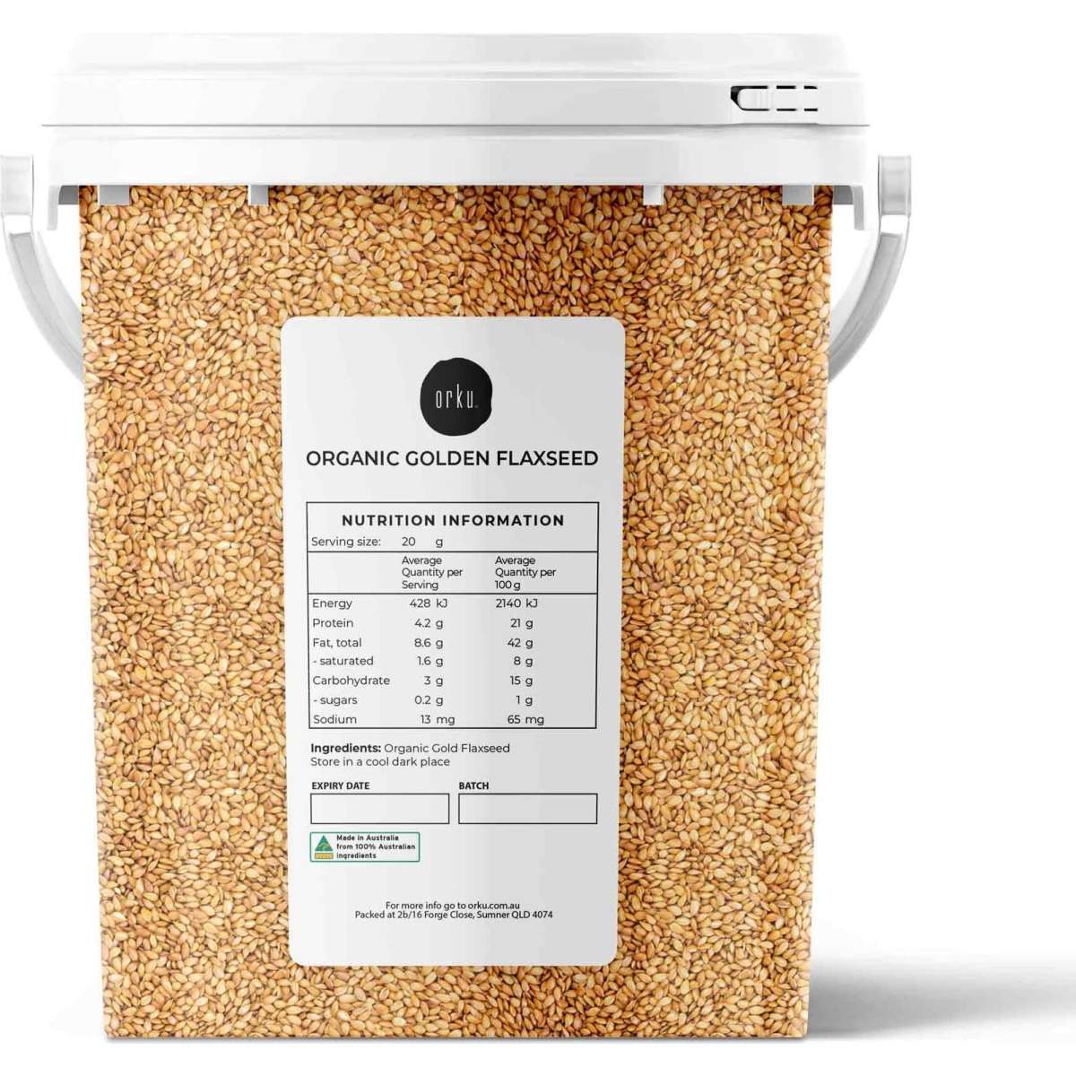 Orku 800g Organic Golden Linseed Flaxseed Tub Whole Flax Seed No GMO