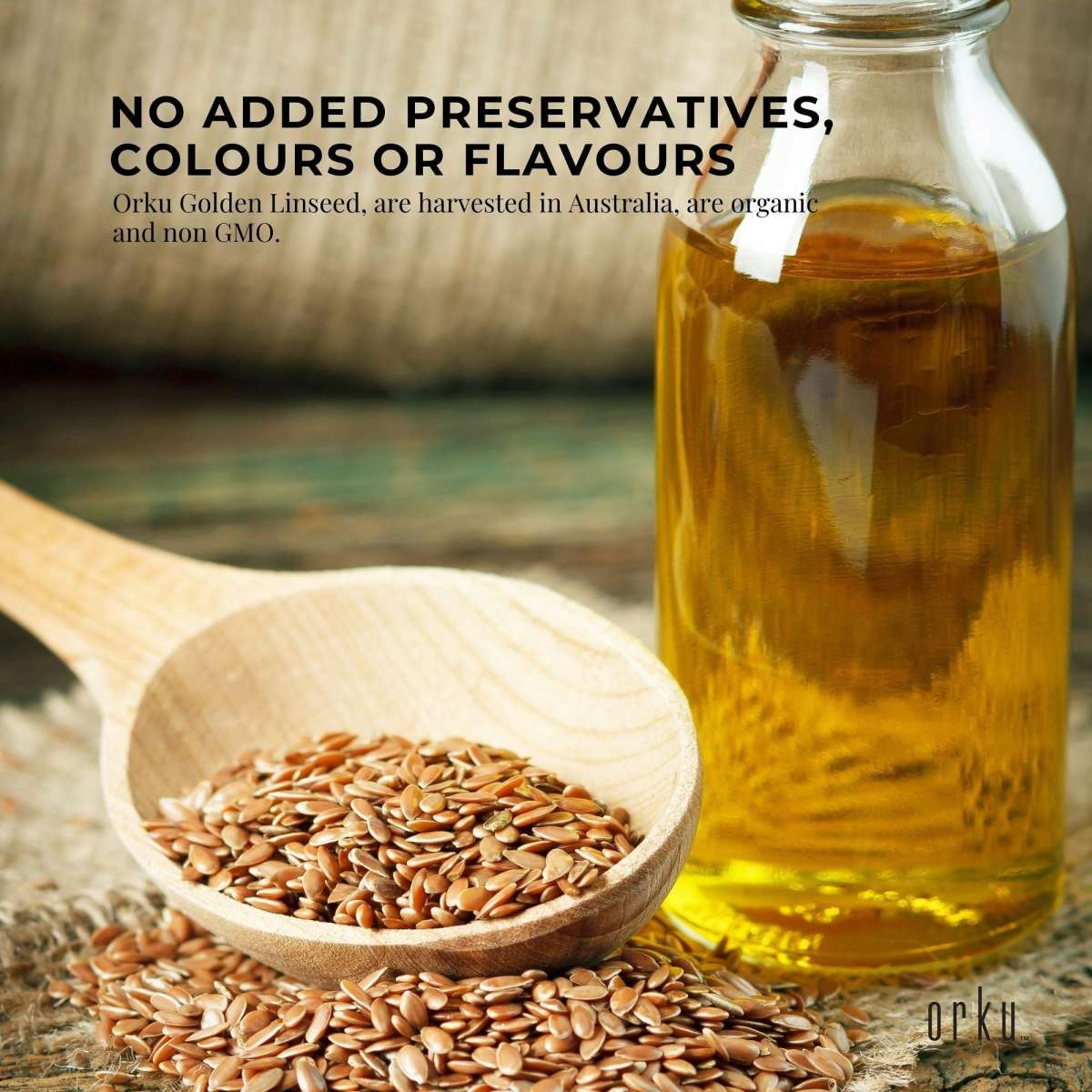 Orku 800g Organic Golden Linseed Flaxseed Tub Whole Flax Seed No GMO