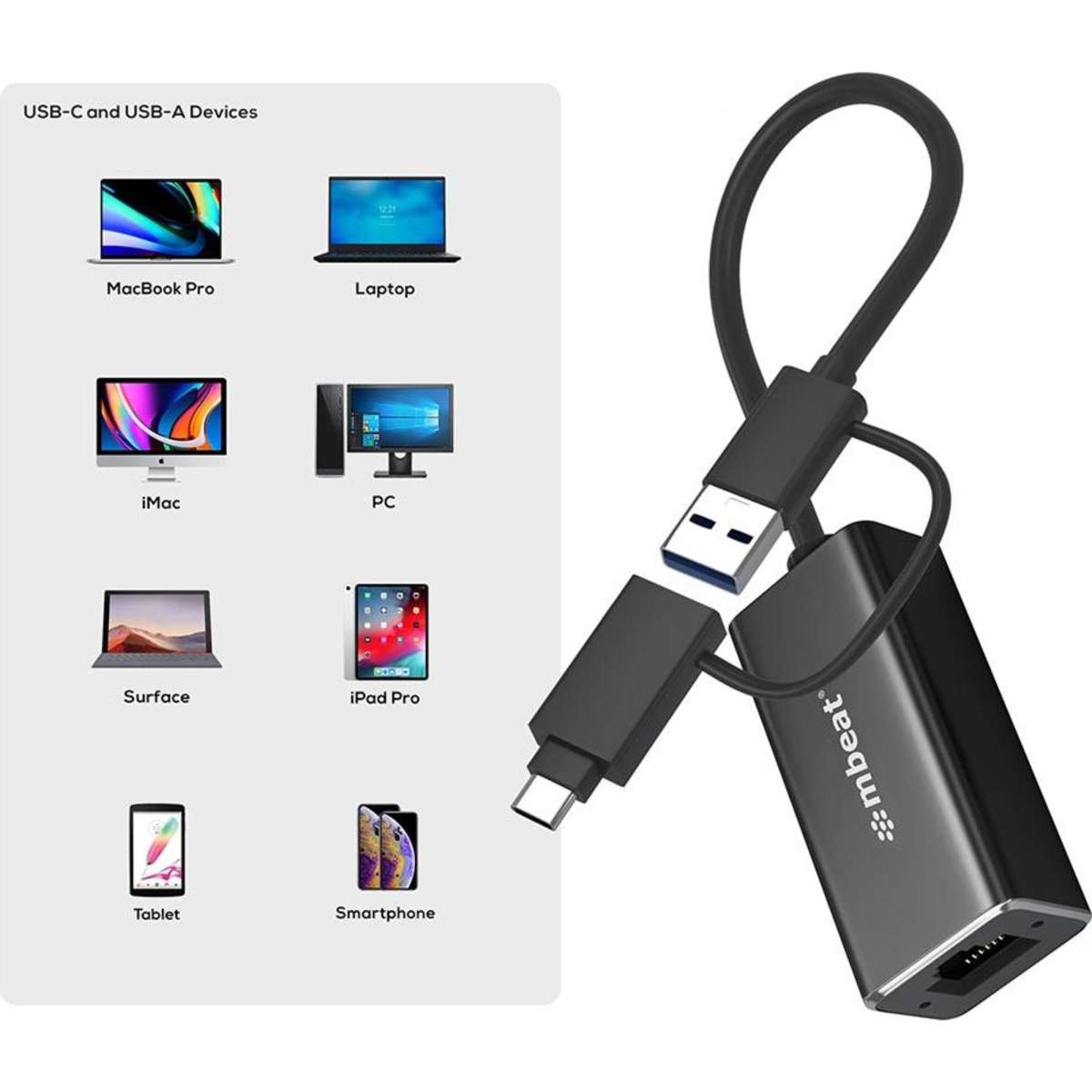 Mbeat 2In1 USB 3.1 Gigabit Lan Adapter w/ USBC Converter Woolworths
