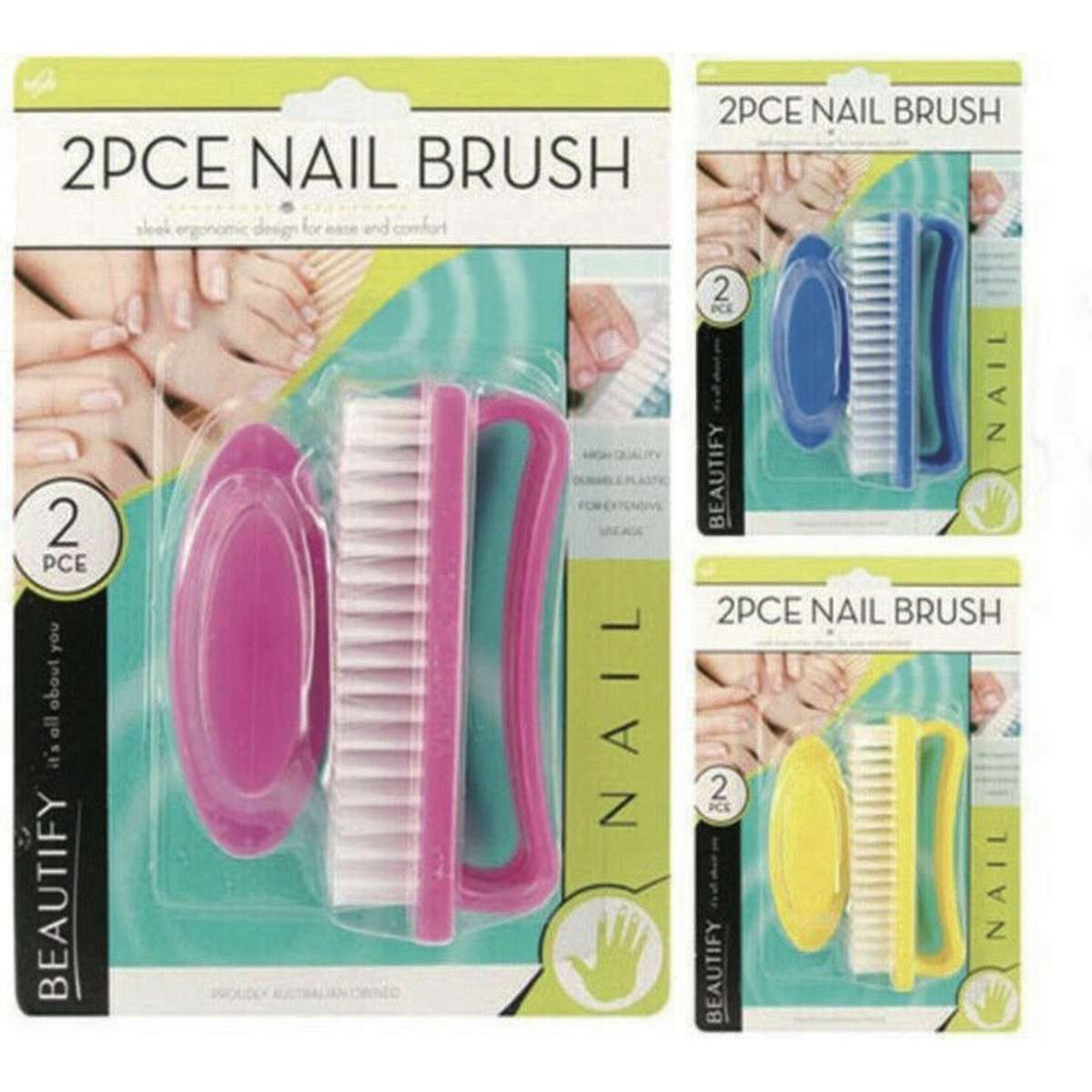 Ozoffer 2 Sets Handle Nail Brush Cleaning Brush Pedicure Finger Cleaner