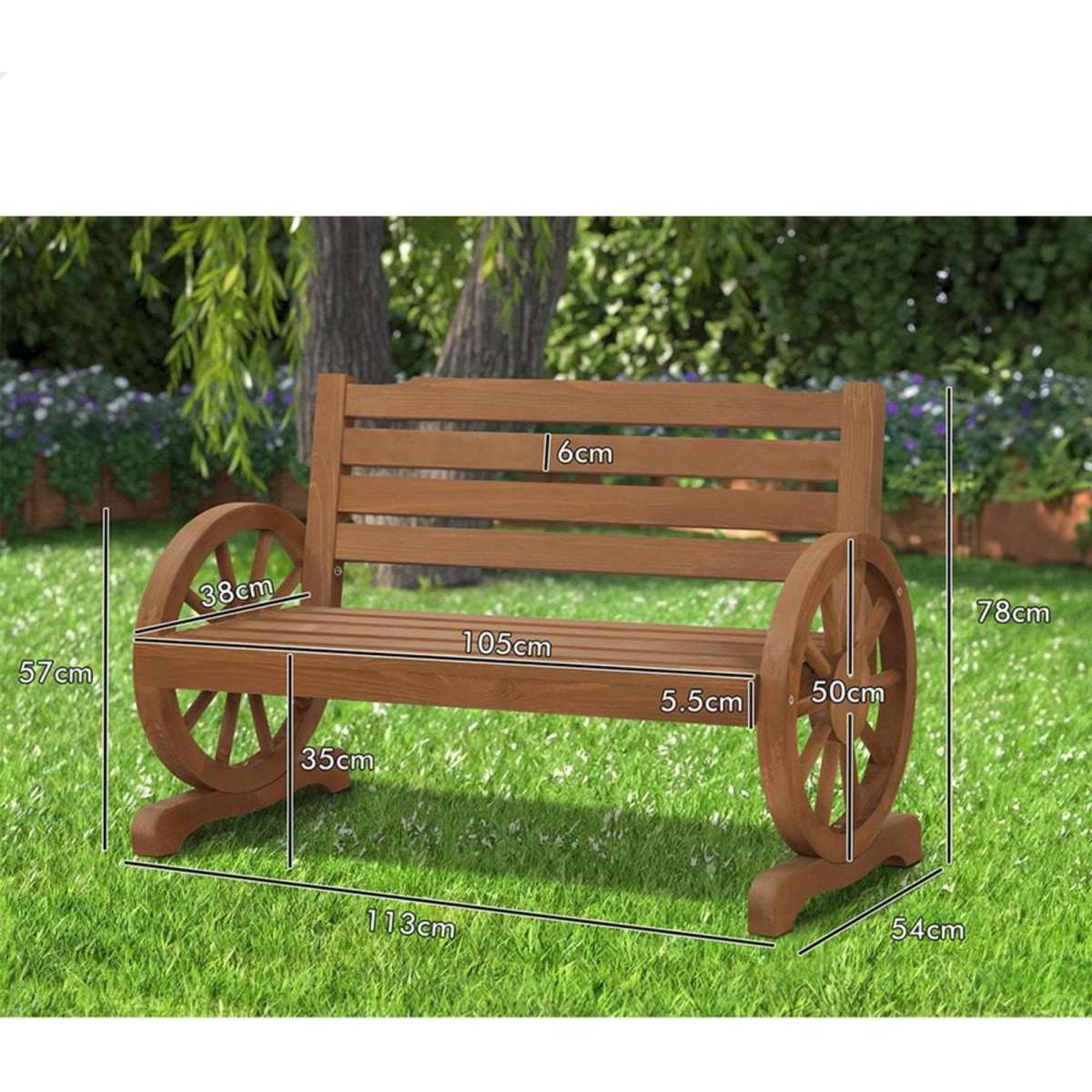 Alfordson Wooden Garden Bench Outdoor Wagon Wheel Chair Natural ...