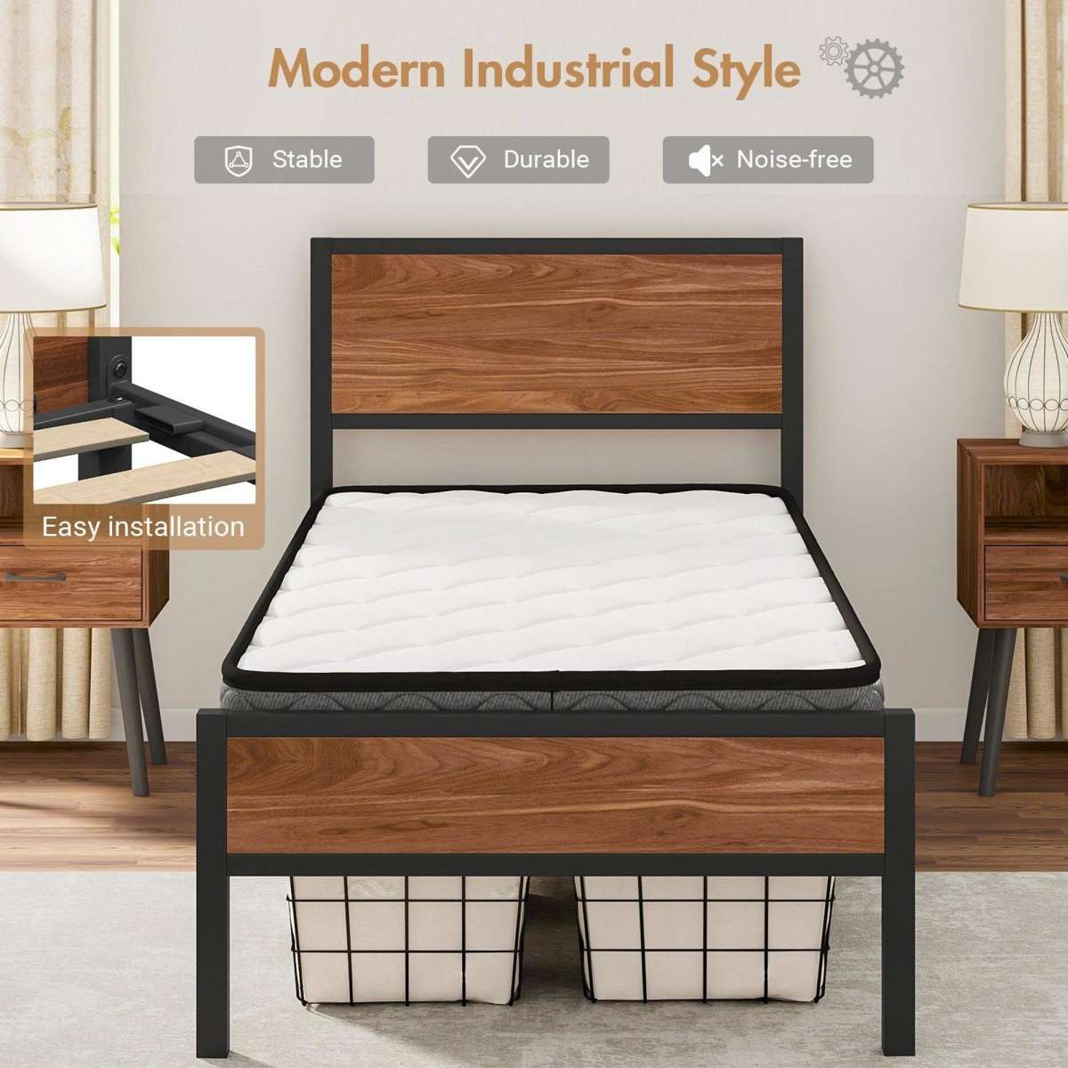 Advwin Metal Bed Frame Single Mattress Base Platform | Woolworths