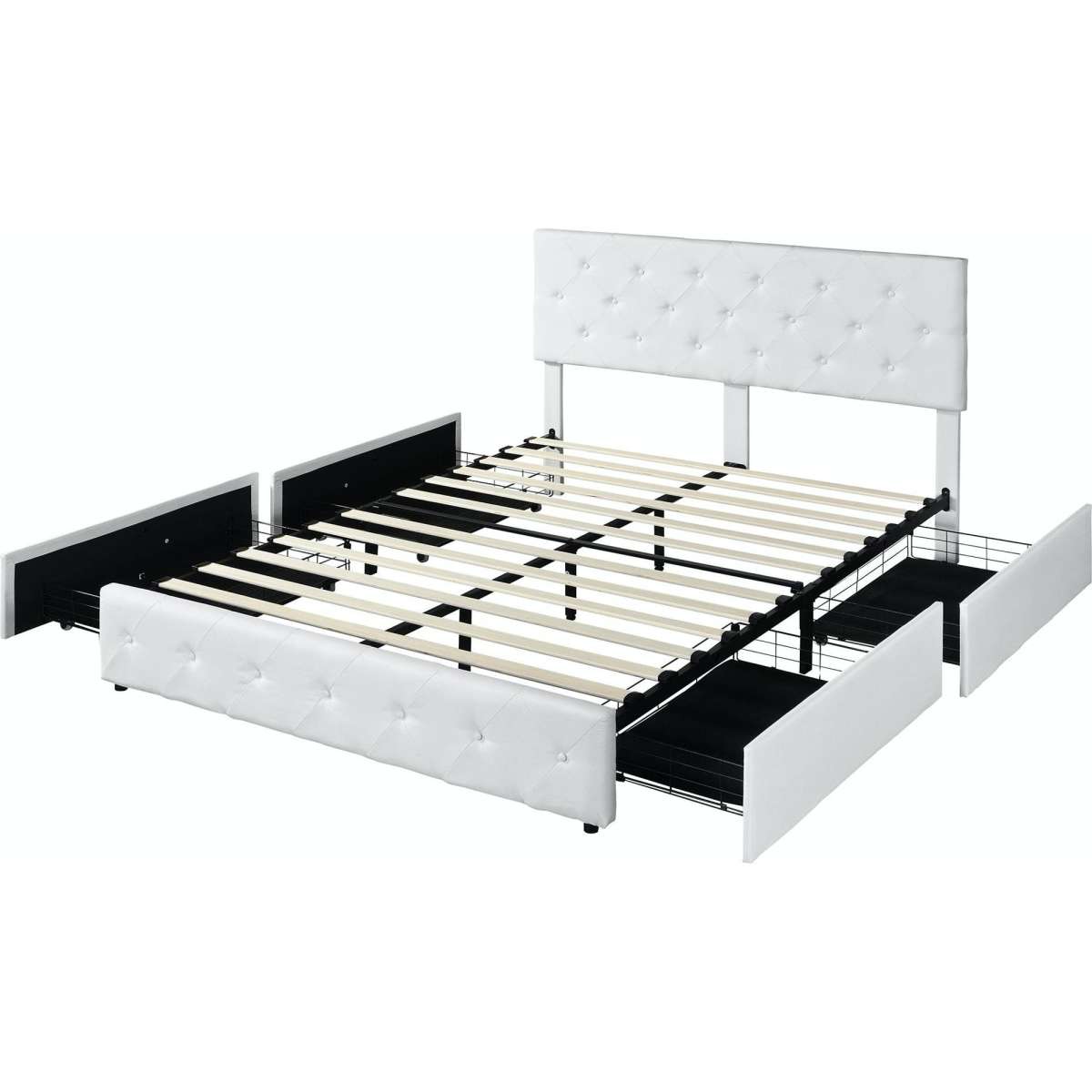 Levede Bed Frame Queen Size Fabric Tufted Mattress Base 4 Storage ...