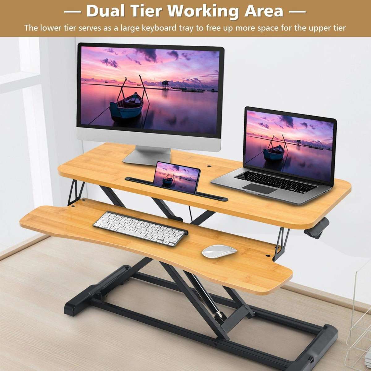 Costway Height Adjustable Standing Desk Riser Sit Stand Office Desk