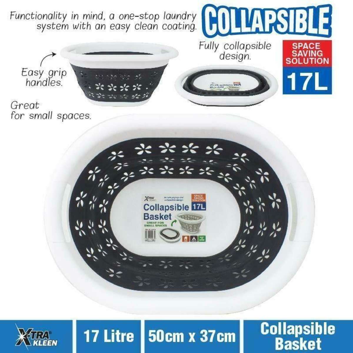 Ozoffer Xtra Kleen 17L Collapsible Laundry Basket Space Saving Easy To Store Woolworths