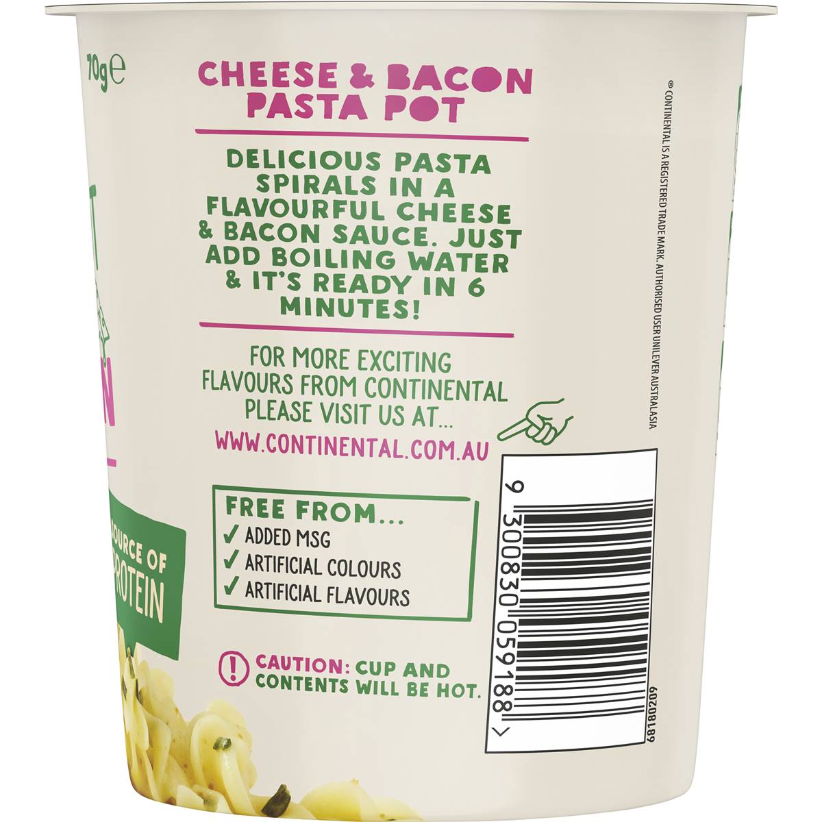 Continental Snack Pot Cheese & Bacon Pasta Serves 1 70g Woolworths