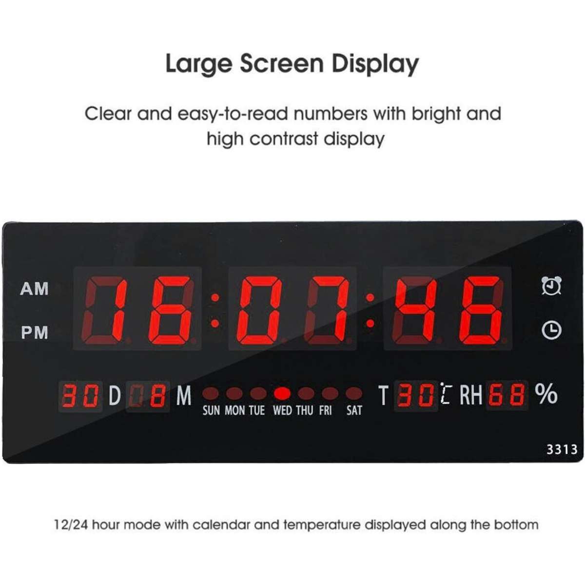 Ozoffer Digital Home Large Big Jumbo Led Wall Desk Clock With Calendar