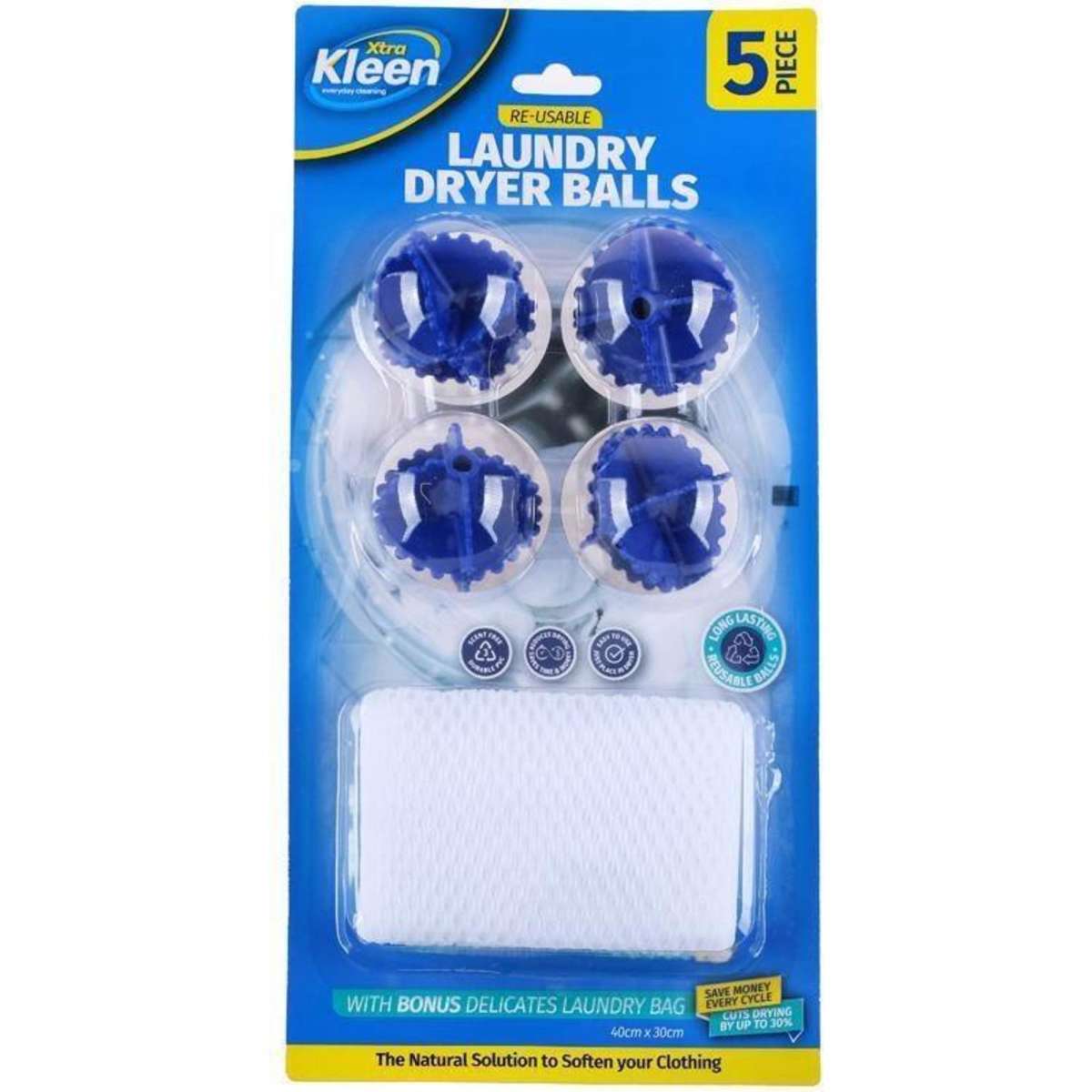 Ozoffer Laundry Dryer Balls With Delicates Wash Bag 5pc Includes 4 x 4.5cm Dia Balls & 1 x Bag