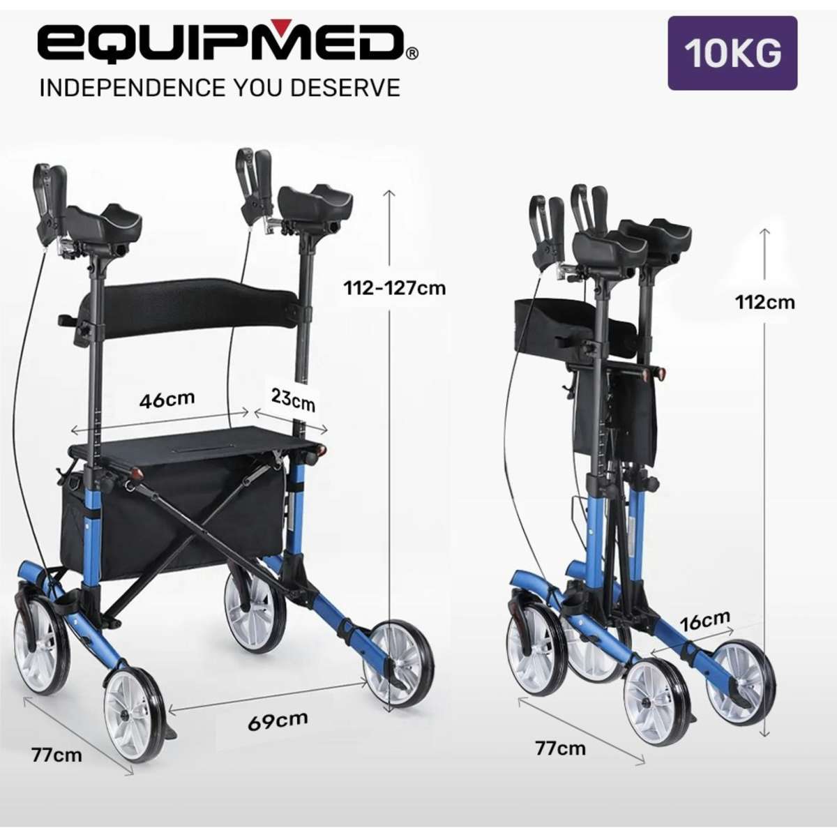 Equipmed Upright Rollator Walker with Forearm Support Rests Mobilty Aid ...