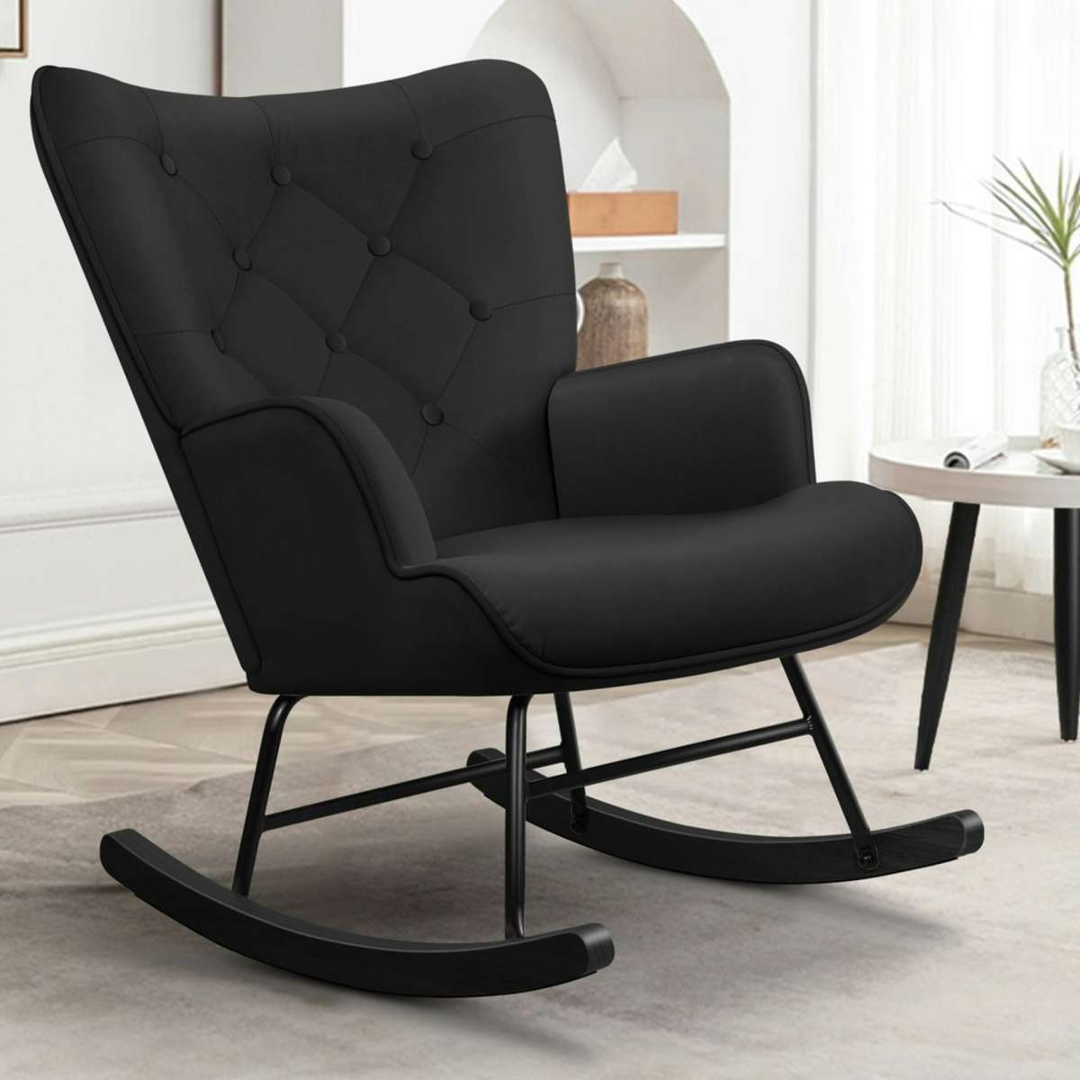 ALFORDSON Rocking Chair Nursery Armchair Lounge Chair Accent Velvet Black 1EA Woolworths