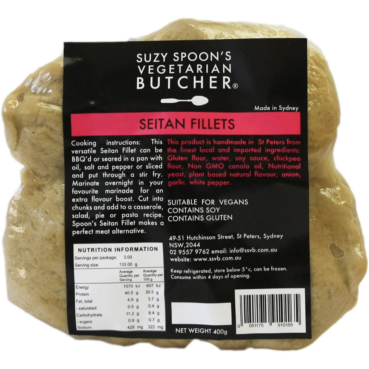 Suzy Spoon's Vegetarian Seitan Fillets 400g Woolworths