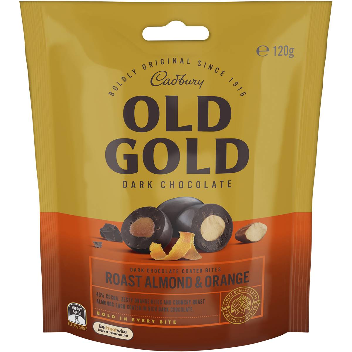 Cadbury Old Gold Dark Chocolate Almond & Orange Bites 120g Woolworths