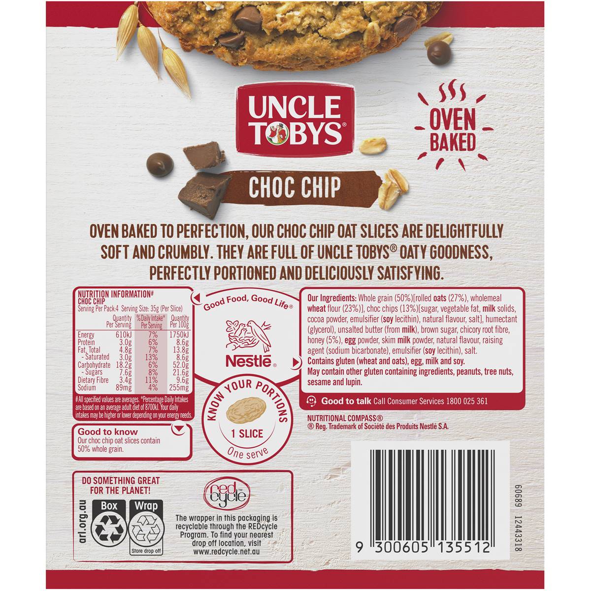 Uncle Tobys Oat Slice Choc Chip 4 Pack Woolworths