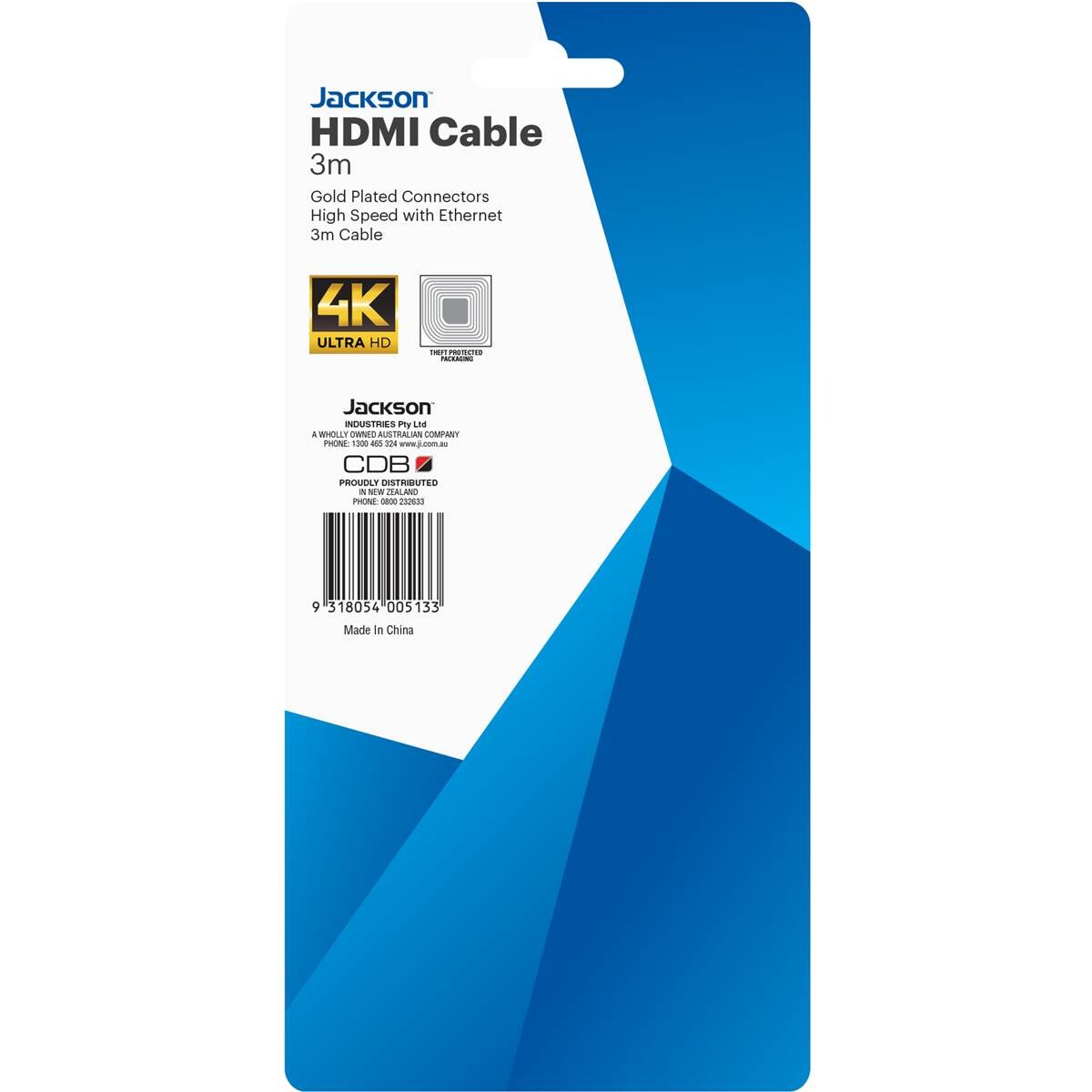 Jackson 4k Hdmi Cable 3m Each Woolworths