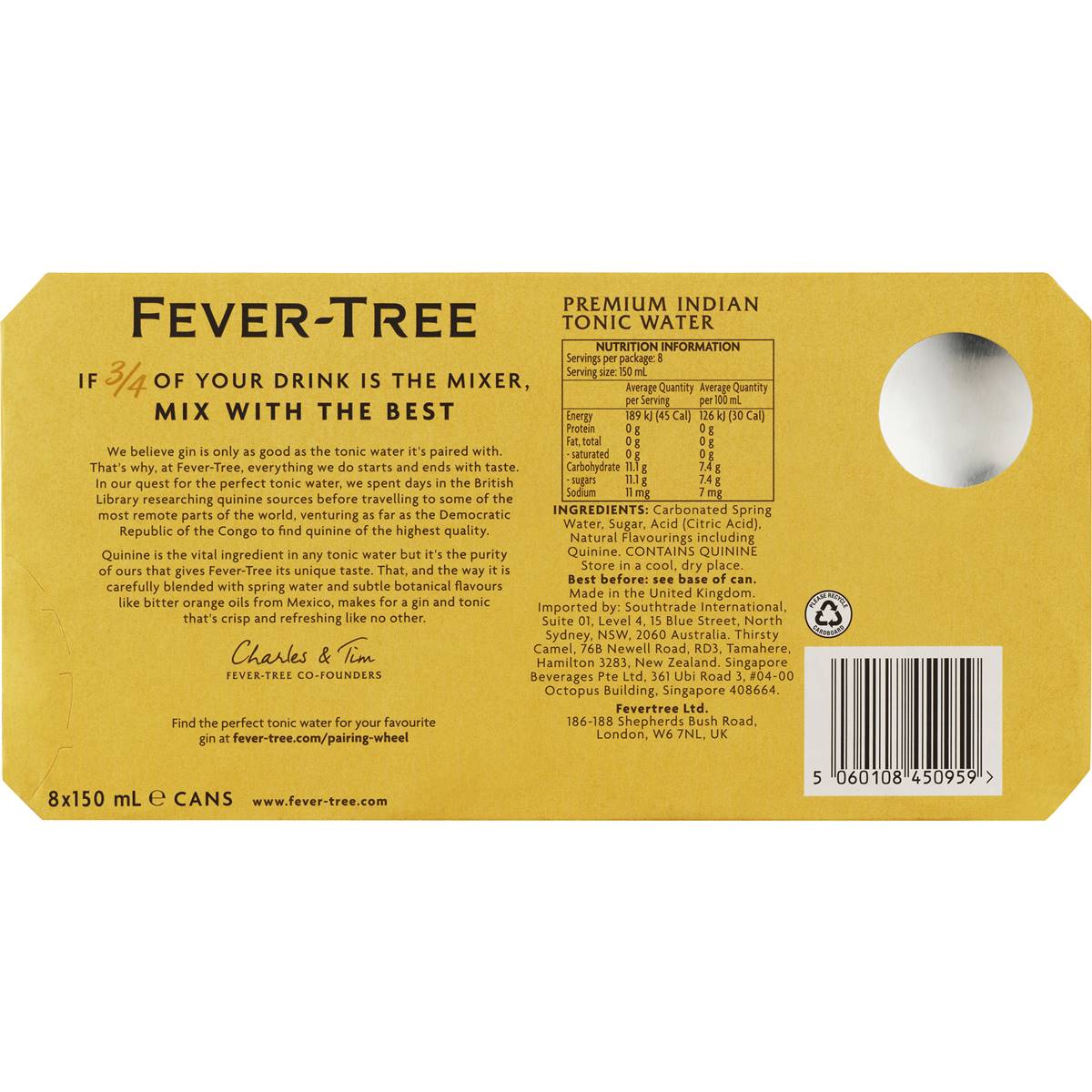 Fevertree Indian Tonic Water Cans 150ml X8 Pack Woolworths