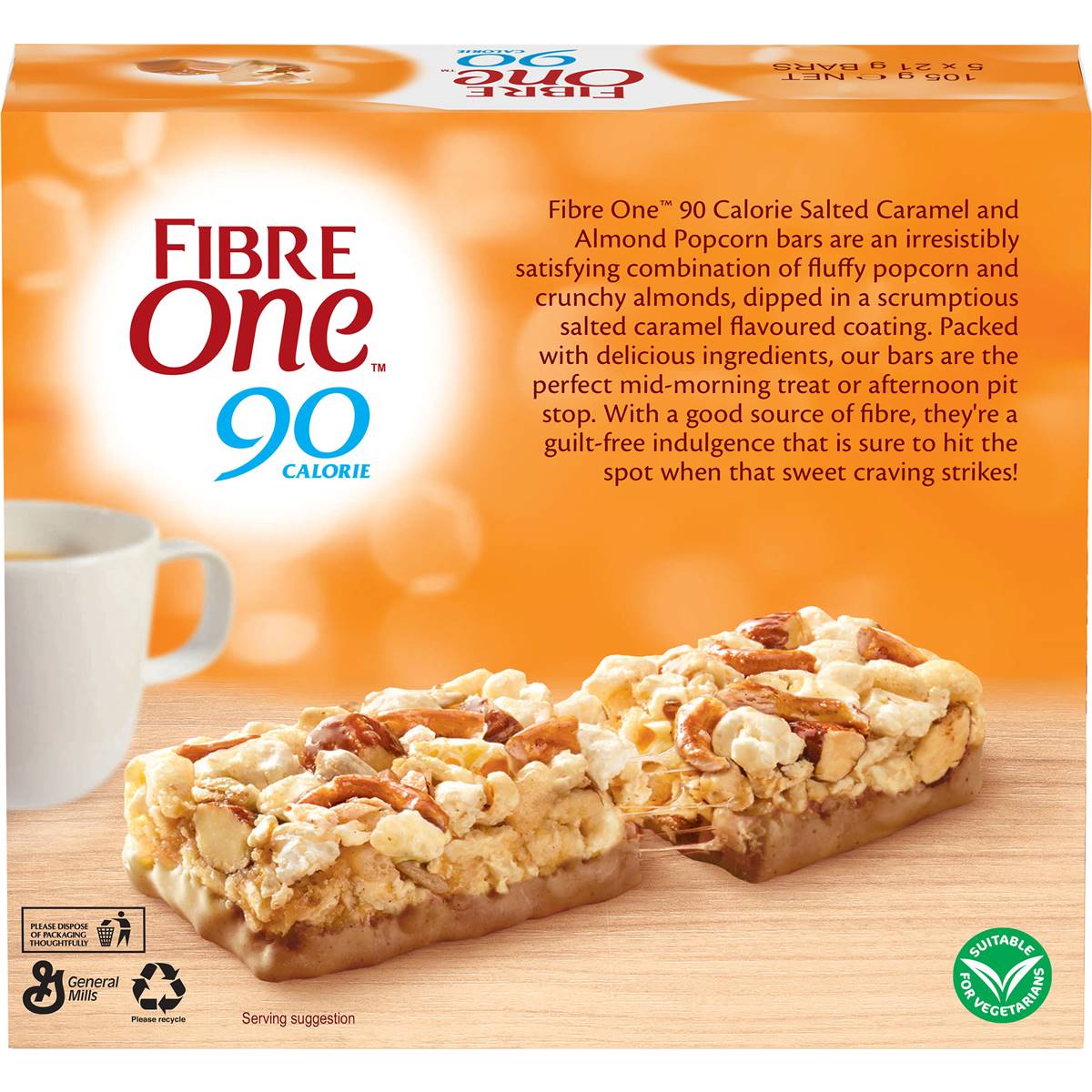 Fibre One 90 Calorie Salted Caramel & Almond Popcorn Snack Bars 5 Pack