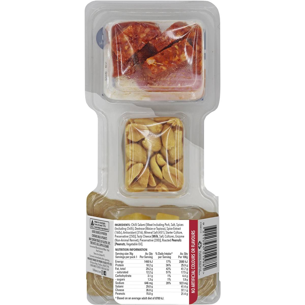 Roar Protein Chilli Salami, Peanuts & Tasty Cheese 70g Woolworths