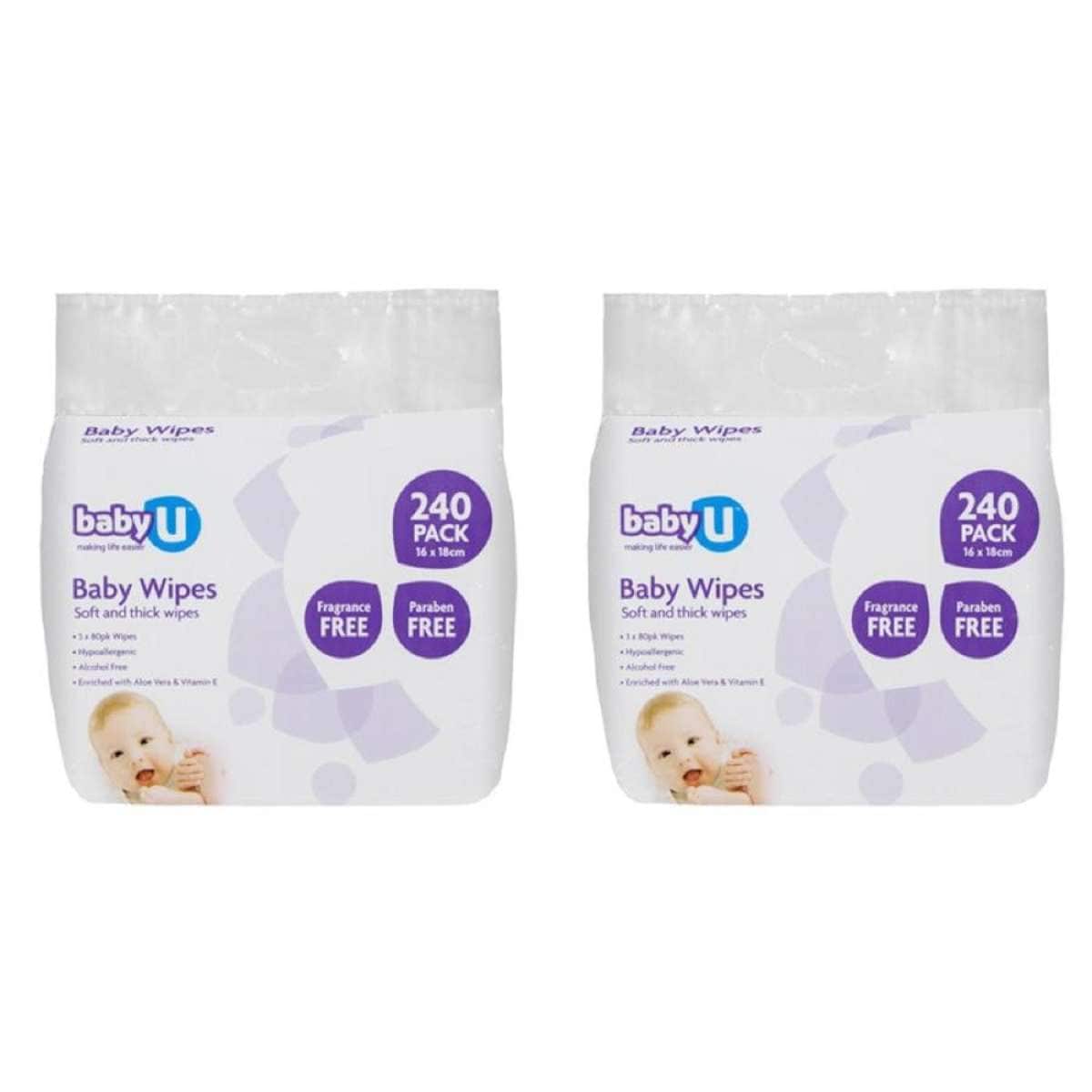 2x 240pc BabyU Baby/Infant/Kids Alcohol/Fragrance Free Absorbent Wet Wipes
